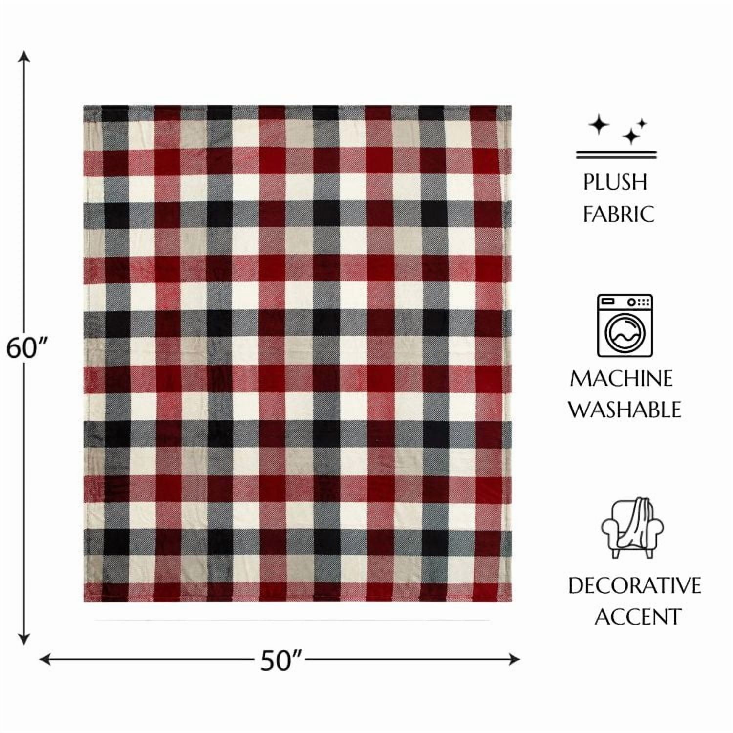Reversible Sherpa Cozy Plush Throw Blanket, Red Plaid 50" x 60" All Ages - Super Soft Reversible Sherpa Flannel Blanket Detail