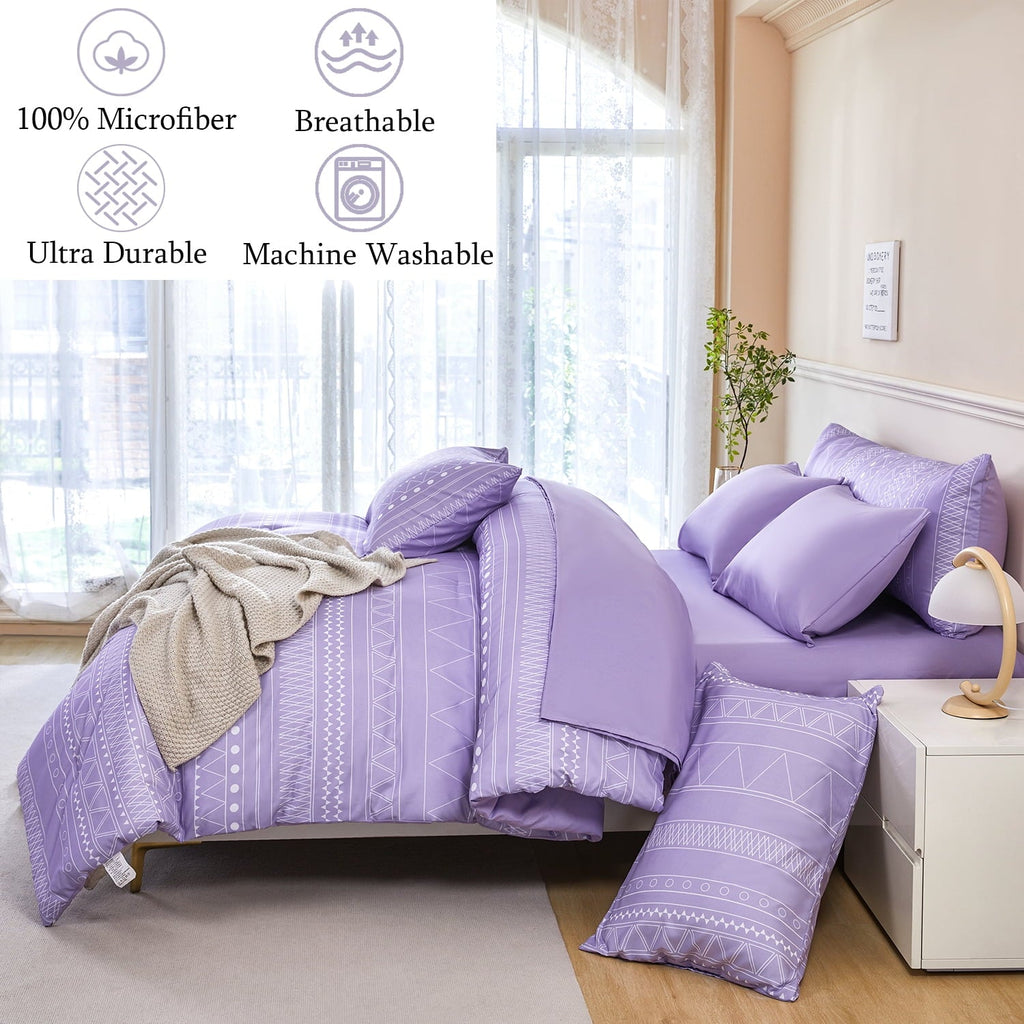 All-Season 8-Pieces Boho Bedding Set Full Lavender Striped Bed in a Bag for Girls Women Soft Fluffy Purple Comforter Set with Sh... - All-Season Down Alternative Comforter Insert Detail