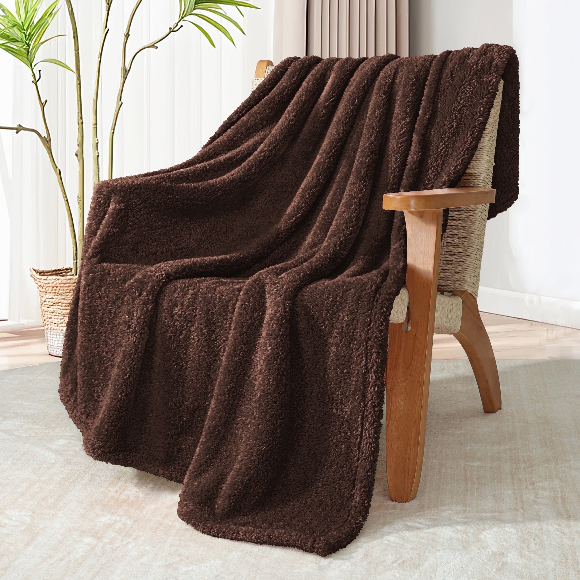 Super Soft Flannel Fuzzy Fleece Throw Blanket for Couch Sofa, Lightweight Fluffy Solid Velvet Blanket, 50x60 Inches, Coffee - Luxury Knitted Decorative Throw Blanket with Fringes Detail