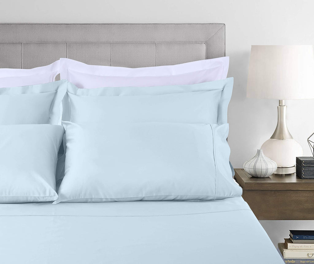 Premium Egyptian Cotton 100% Cotton King Bed Sheets Set - 4-Piece, 300 Thread Count, Lightweight Sateen, Light Blue - Cooling Hotel Quality Bedding Sheets and Pillowcases Detail