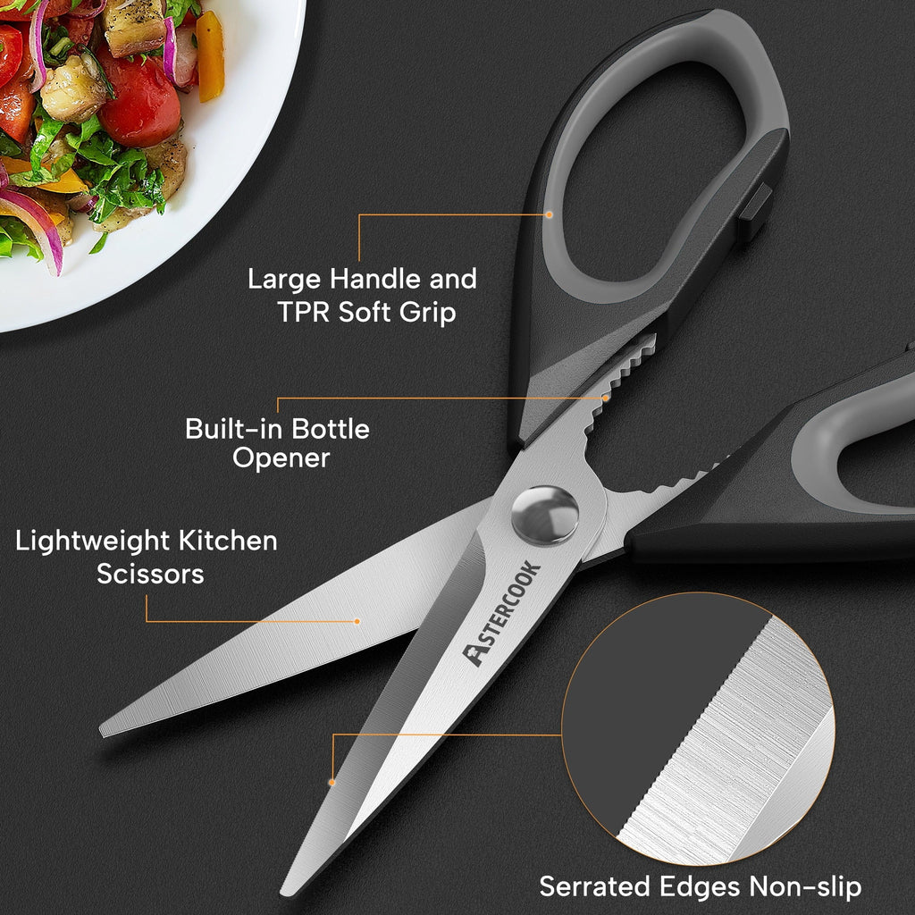 Premium Kitchen 2 Pcs Kitchen Scissors, Heavy Duty Shears with Serrated Blade, Ergonomic Handle Food Scissor for Poultry, H... - Kitchen Gadget Tool for Quick Food Prep Detail