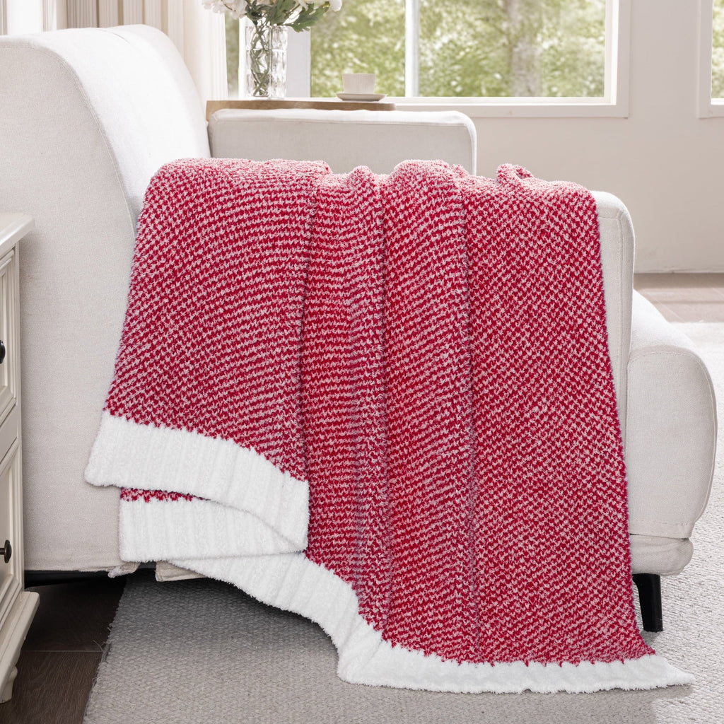 Reversible Sherpa Knit Throw Blanket, Ultra Soft Cozy Fluffy Blankets, Lightweight Fuzzy Plush Throw for Couch and Bed, Mixed Red, 50"x60" - Cozy Fleece Throw Blanket for Couch & Bed Detail