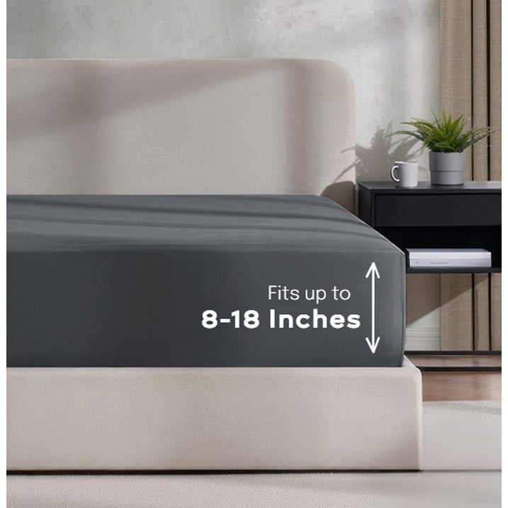 Premium Egyptian Cotton Sheets Set, 4 Piece Deep Pocket Sheets, 100% Soft Microfiber Bed Sheets Set, Gray - Cooling Hotel Quality Bedding Sheets and Pillowcases Detail
