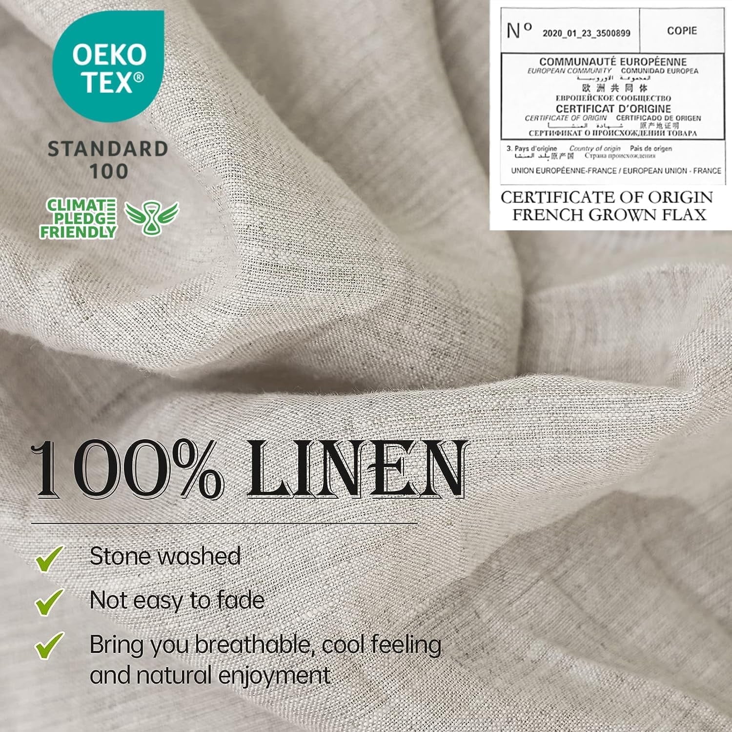 Wrinkle-Resistant 100% Linen Sheet Set Solid Color-4 Pcs Washed French Linen Bed Sheets(1 Flat Sheet,1 Fitted Sheet,2 Pillowcases)-Brea... - Cooling Hotel Quality Bedding Sheets and Pillowcases Detail