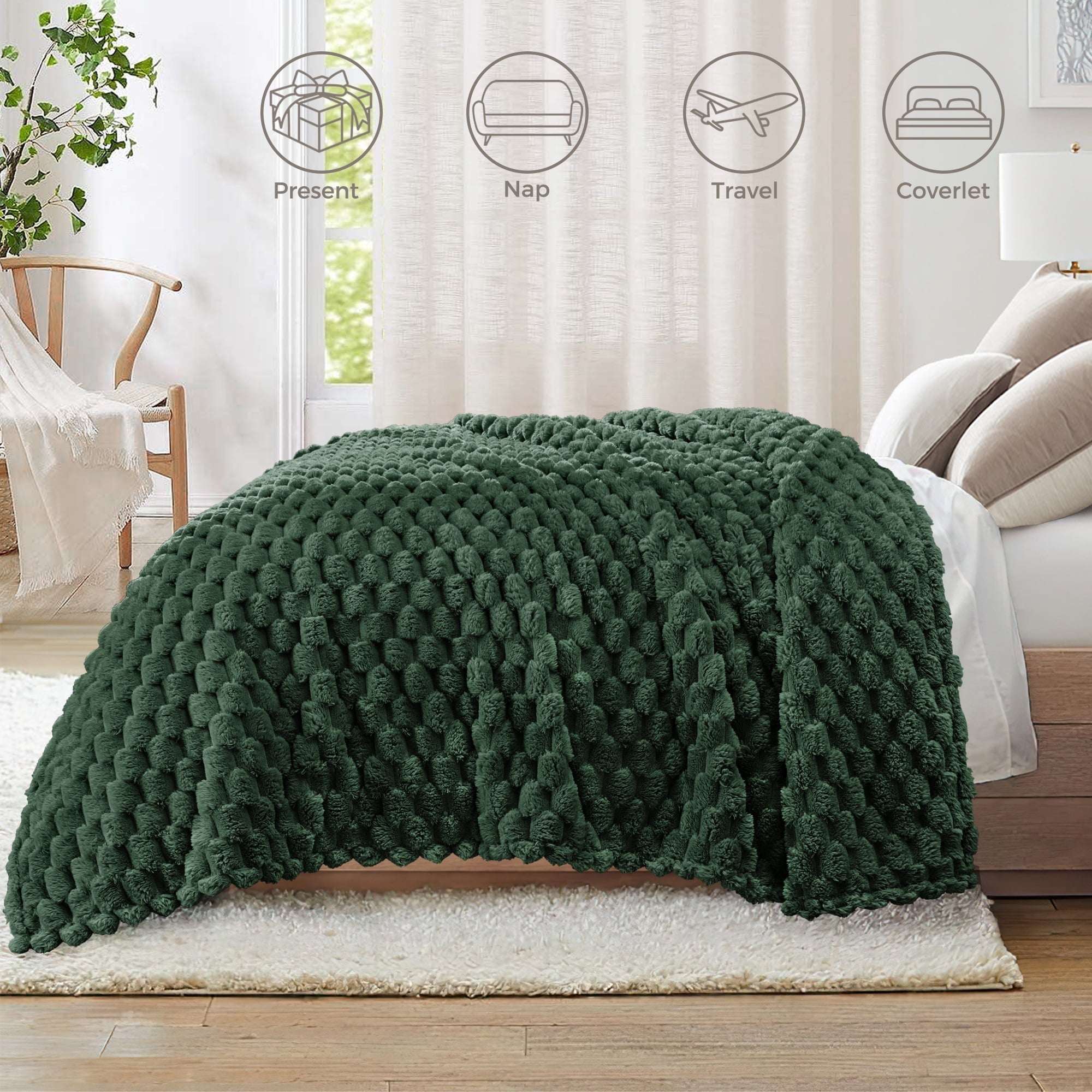 Lightweight Warm 50"x60" Throw Blanket for Couch with Expanded 3D-Jacquard Pattern, Fuzzy Soft Cozy Exquisite Blankets or All Season, ... - Super Soft Reversible Sherpa Flannel Blanket Detail