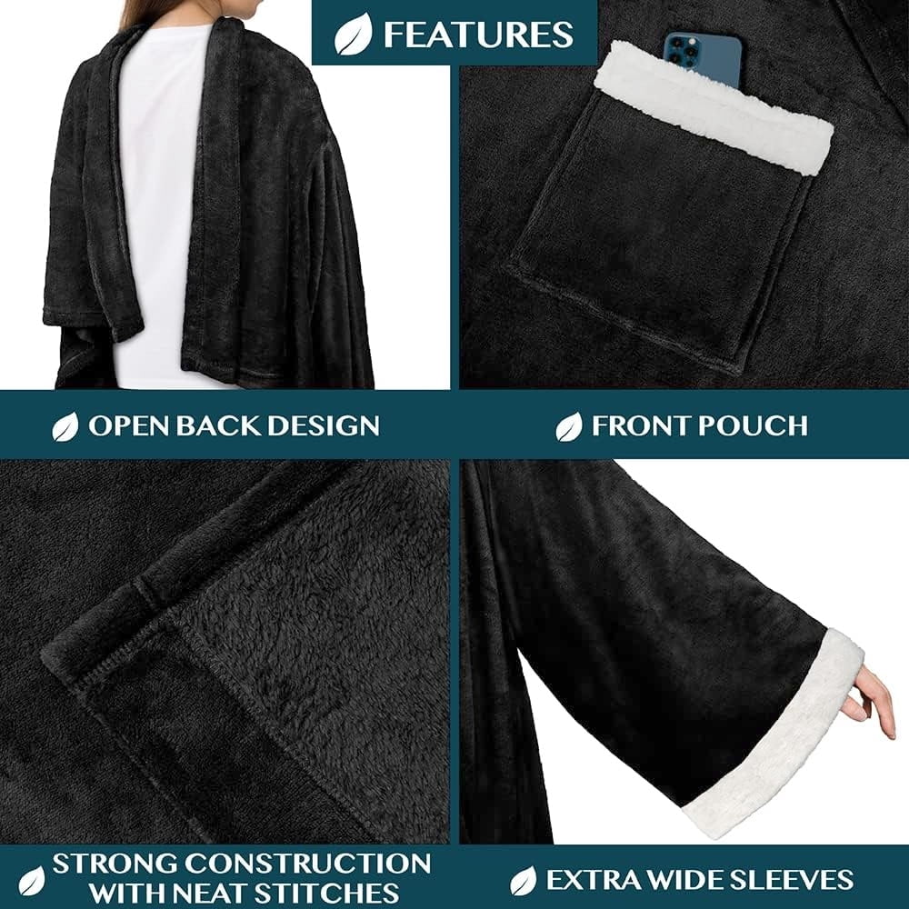Super Soft Flannel Fleece Blanket with Sleeves for Women Men Adults, Wearable Blanket Warm Soft Plush, Snuggle Pocket Sleeved TV Throw W... - Super Soft Reversible Sherpa Flannel Blanket Detail