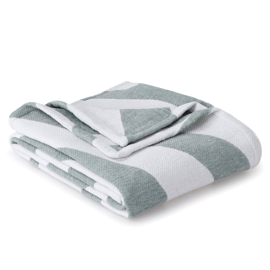 Decorative Knitted Chenille Jacquard Soft Throw Blanket, Soft Sea - Luxury Knitted Decorative Throw Blanket with Fringes Detail