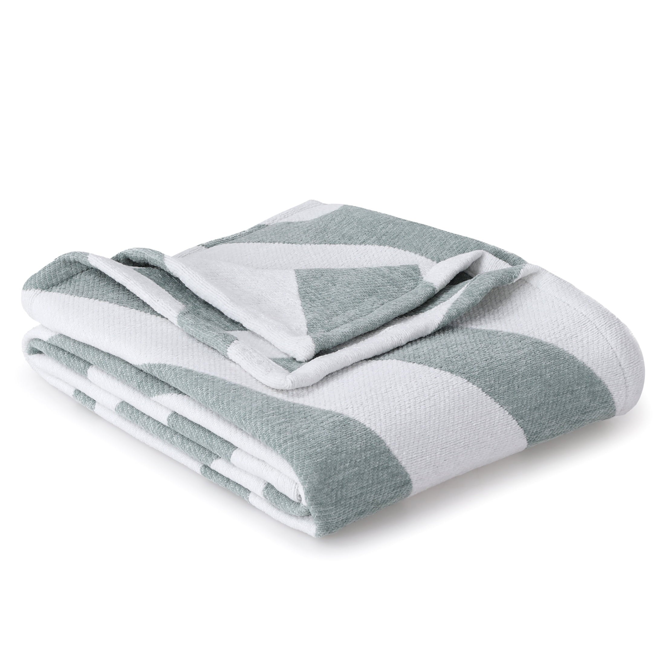 Decorative Knitted Chenille Jacquard Soft Throw Blanket, Soft Sea - Luxury Knitted Decorative Throw Blanket with Fringes Detail