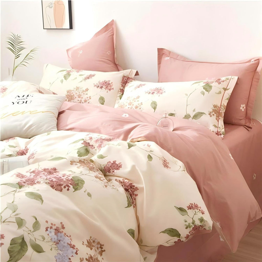 Heavyweight Warmth White with Pink Flowers King Comforter Sets, 3 Pieces Chic Garden Style Reversible Bedding Sets for Adults All Season - All-Season Down Alternative Comforter Insert Detail
