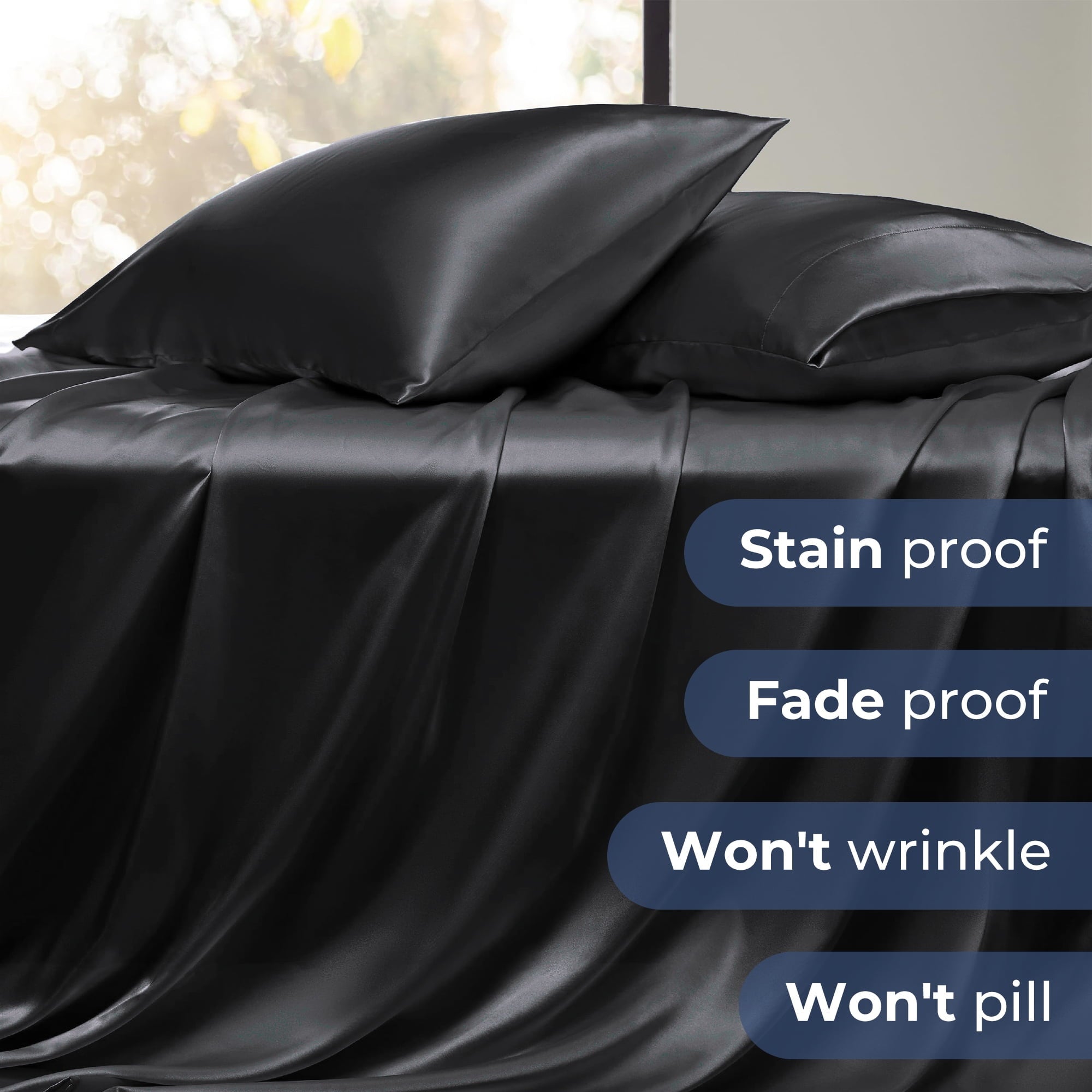 Ultra-Soft Set, Queen, Silky Bed s, 4 Pieces,Black - Cooling Hotel Quality Bedding Sheets and Pillowcases Detail