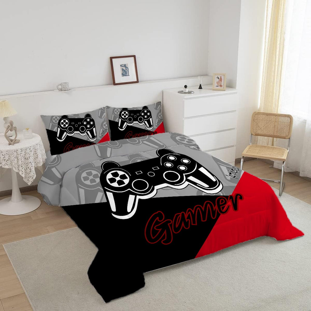 All-Season Gaming Comforter for Kids Boys Teens Video Game Bedding Set Gamer Comforter Gamepad Comforter Set Full Size Red Black... - All-Season Down Alternative Comforter Insert Detail
