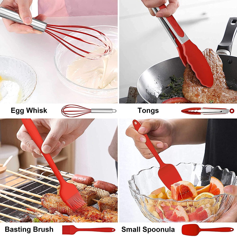 Durable Steel 14 Pcs Cooking Utensils Set with Holder, Heat Resistant Silicone Kitchen Cookware Utensils Set, Kitchen Cooking Tools... - High-Precision Culinary Tool for Baking & Cooking Detail