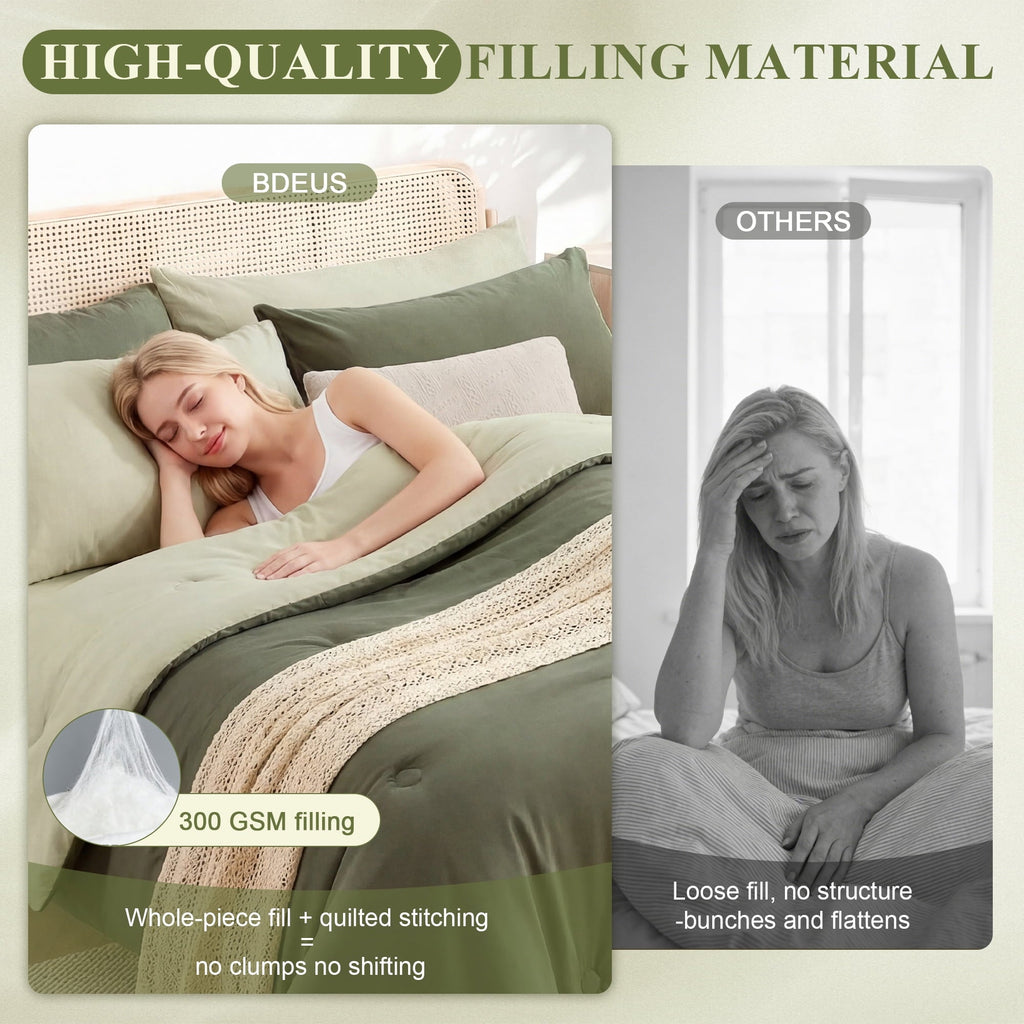 Hypoallergenic Cloud 7 Pieces Comforter Set Queen，Bed in A bag，All Seasons Bedding sets with Comforter,Fitted Sheet,Flat Sheet,Pillowcases... - Luxurious Quilted Duvet Cover Set Detail
