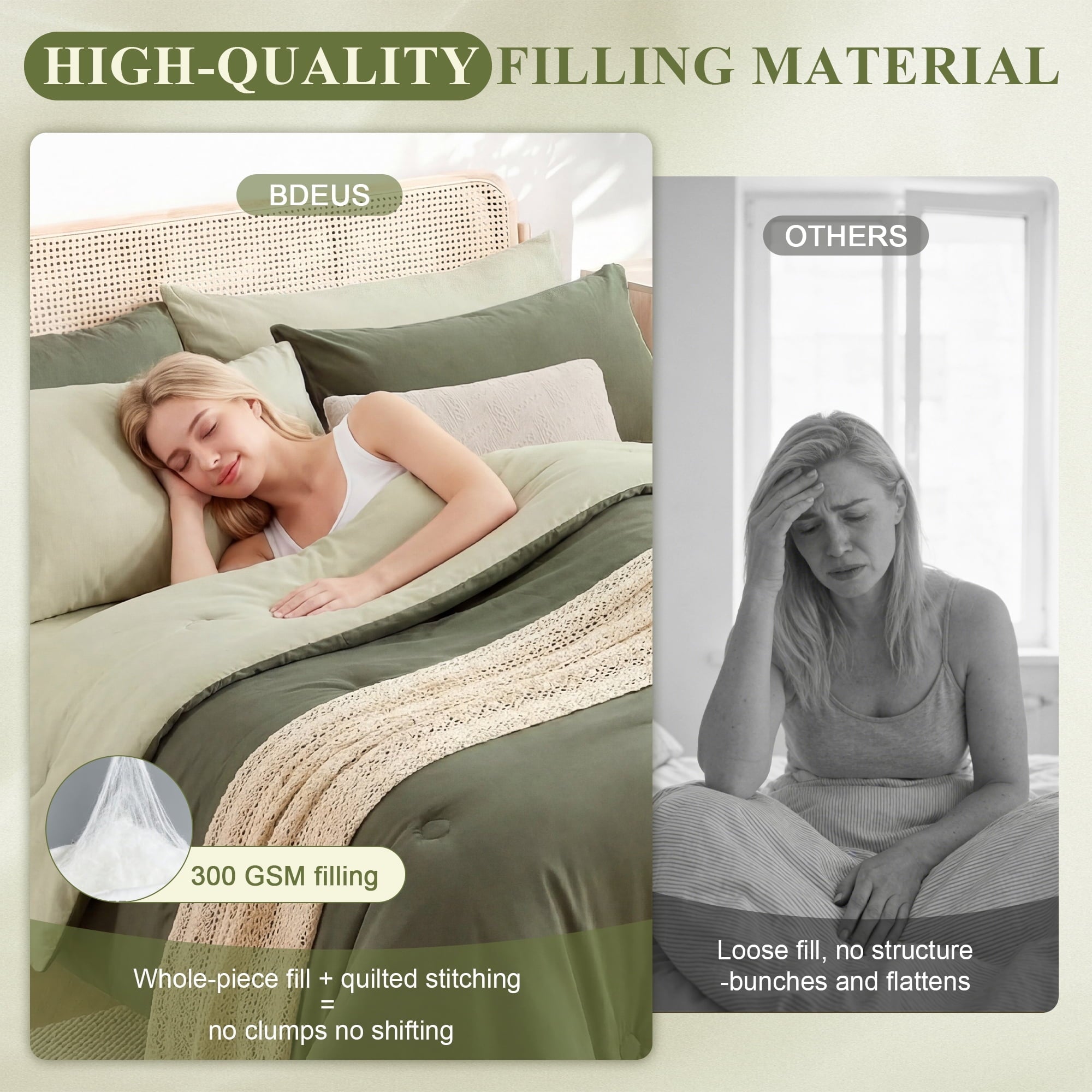 Hypoallergenic Cloud 7 Pieces Comforter Set Queen，Bed in A bag，All Seasons Bedding sets with Comforter,Fitted Sheet,Flat Sheet,Pillowcases... - Luxurious Quilted Duvet Cover Set Detail