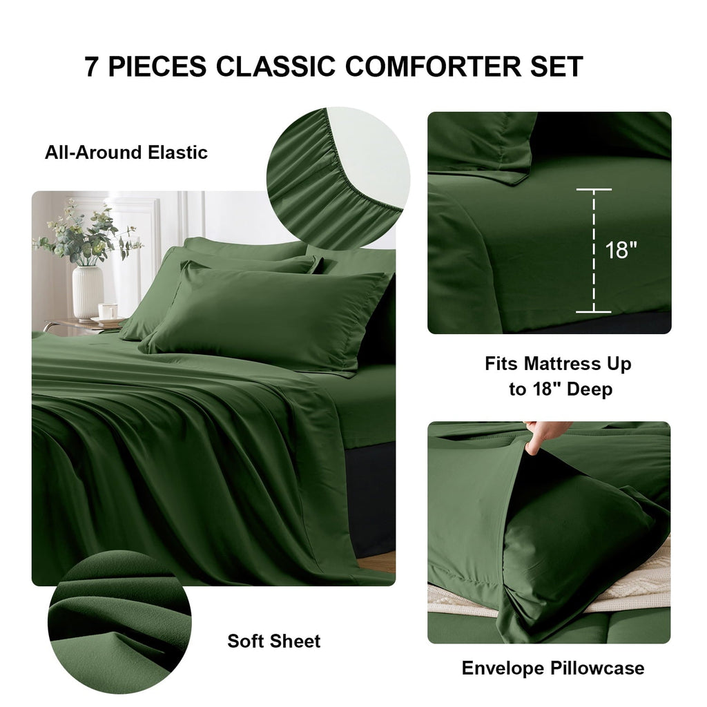 Luxurious Quilted Queen Comforter Set Forest Green Bed in a Bag Queen Size 7 Pieces Soft Bed Set Lightweight Microfiber Green Bedding C... - All-Season Down Alternative Comforter Insert Detail