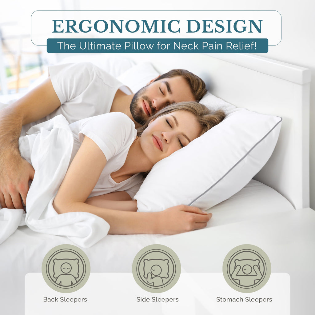 Hotel Collection Pillows Standard Size Set of 2 – Standard Pillow, Cooling Comfort, Breathable, Easy Care Machine Washable, Perfect fo... - Ergonomic Memory Foam Pillow for Neck Pain Support Detail