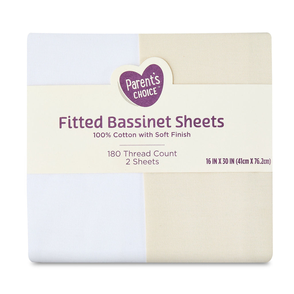 Breathable Luxury 180 Thread Count White and Birch Cotton Fitted Bassinet Sheets, 2 Pack - Premium Ultra-Soft Pillowcase Pair for Sleeping Detail
