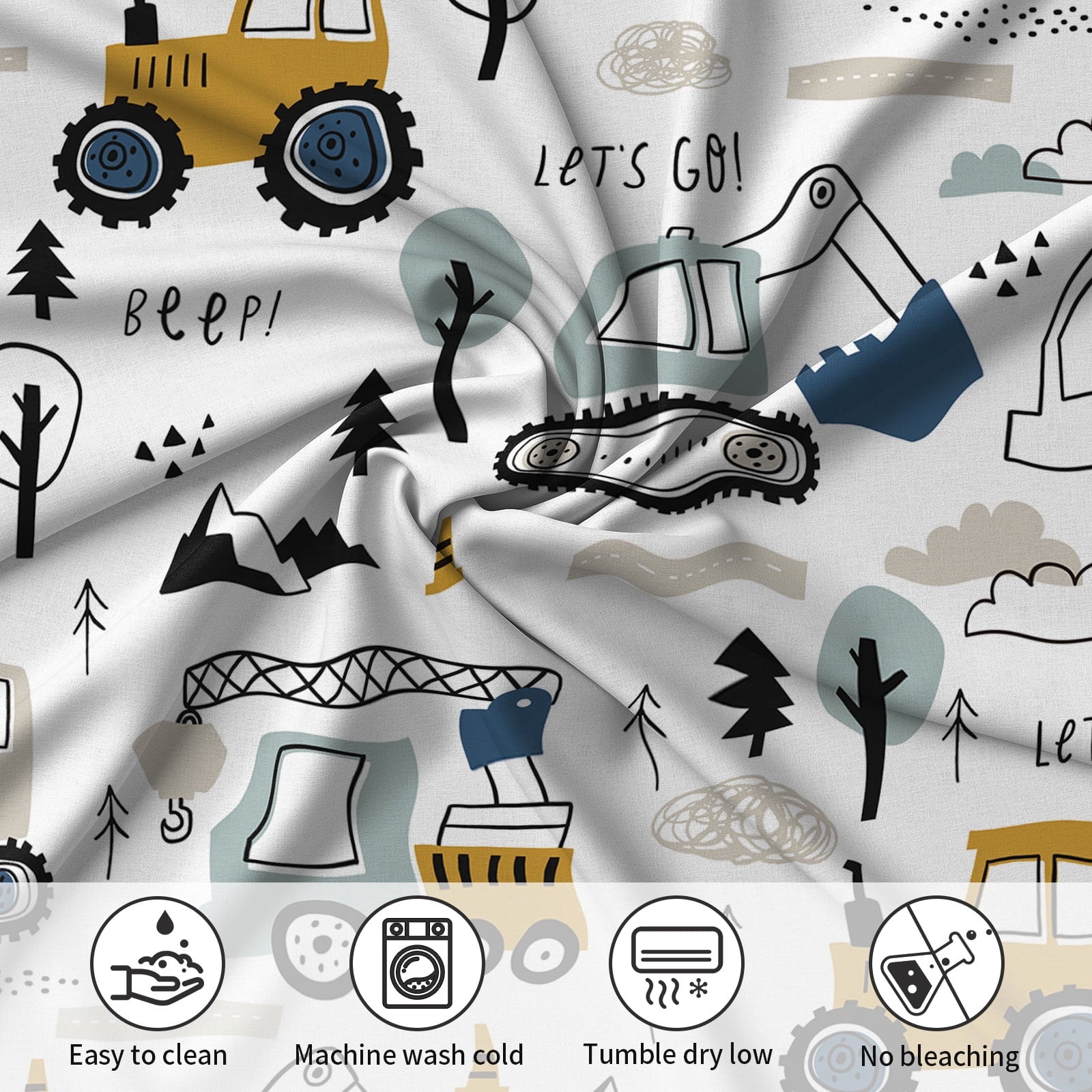 Ultra-Soft Cartoon Excavator Sheet Set for Kids Boys Truck Construction Bedding Set Engineering Vehicle Bed Sheet Sets with 1 Fi... - Luxury Bed Sheet Set with Deep Pockets Detail
