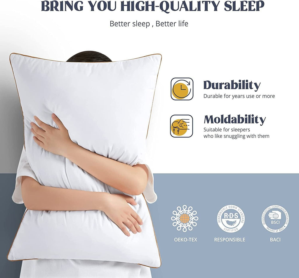 Fluffy Shredded Down Feather Pillows for Bed 20 x 30 Inches Queen Size Set of 2, Medium Firm Luxury Cooling Hotel Collection Feather ... - Orthopedic Shredded Foam Bed Pillow Set Detail