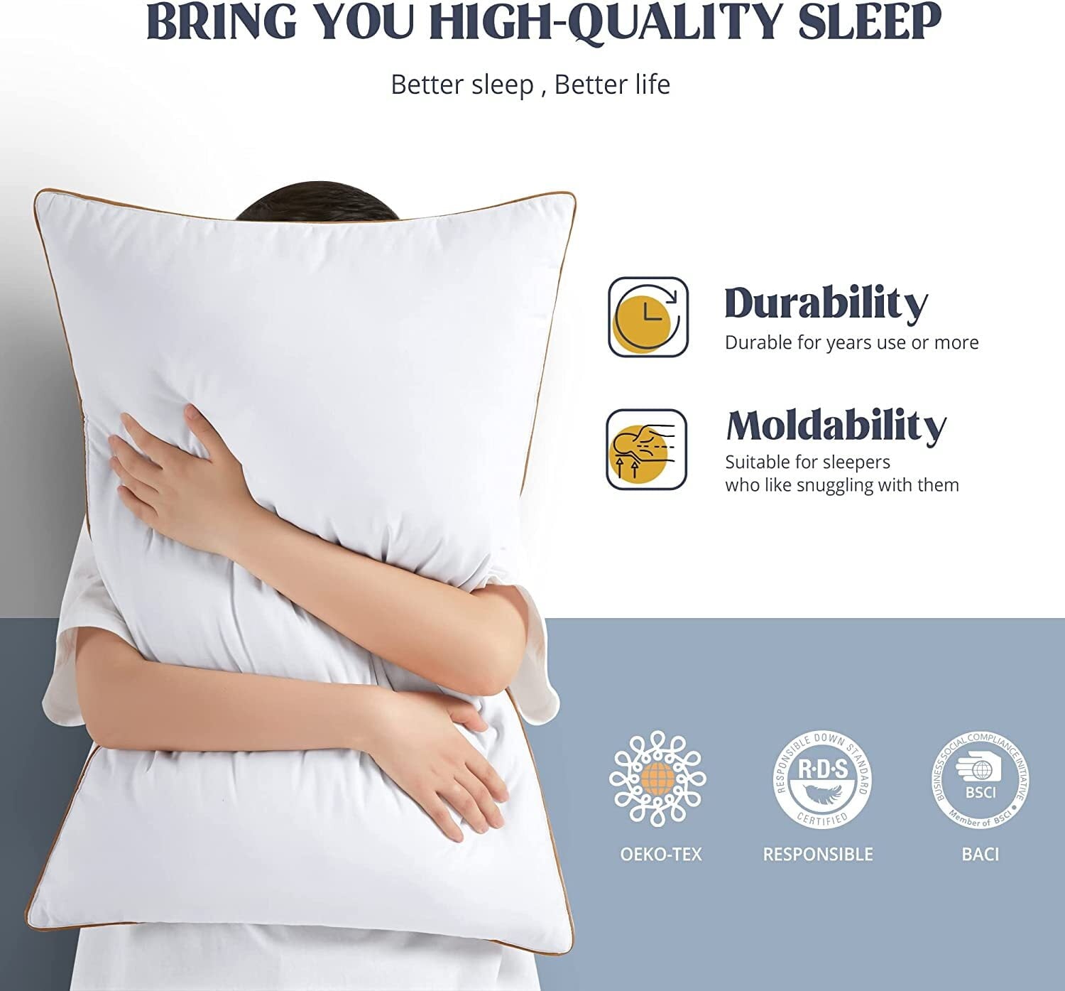 Fluffy Shredded Down Feather Pillows for Bed 20 x 30 Inches Queen Size Set of 2, Medium Firm Luxury Cooling Hotel Collection Feather ... - Orthopedic Shredded Foam Bed Pillow Set Detail