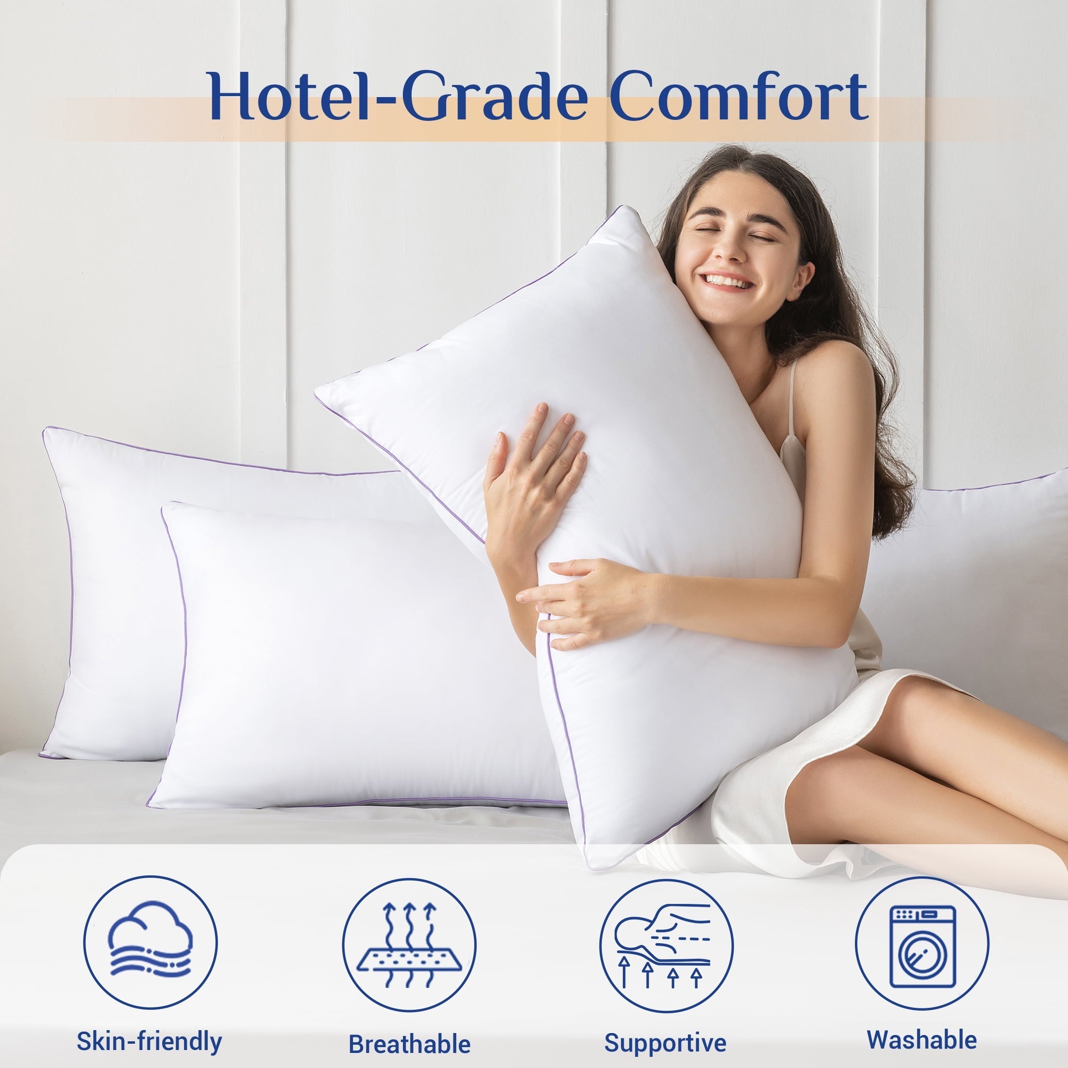 Fluffy Shredded Pillows Standard Size Set of 2, Hotel Down Alternative Sleeping Bed Pillows for Side Back Stomach Sleepers - Orthopedic Shredded Foam Bed Pillow Set Detail