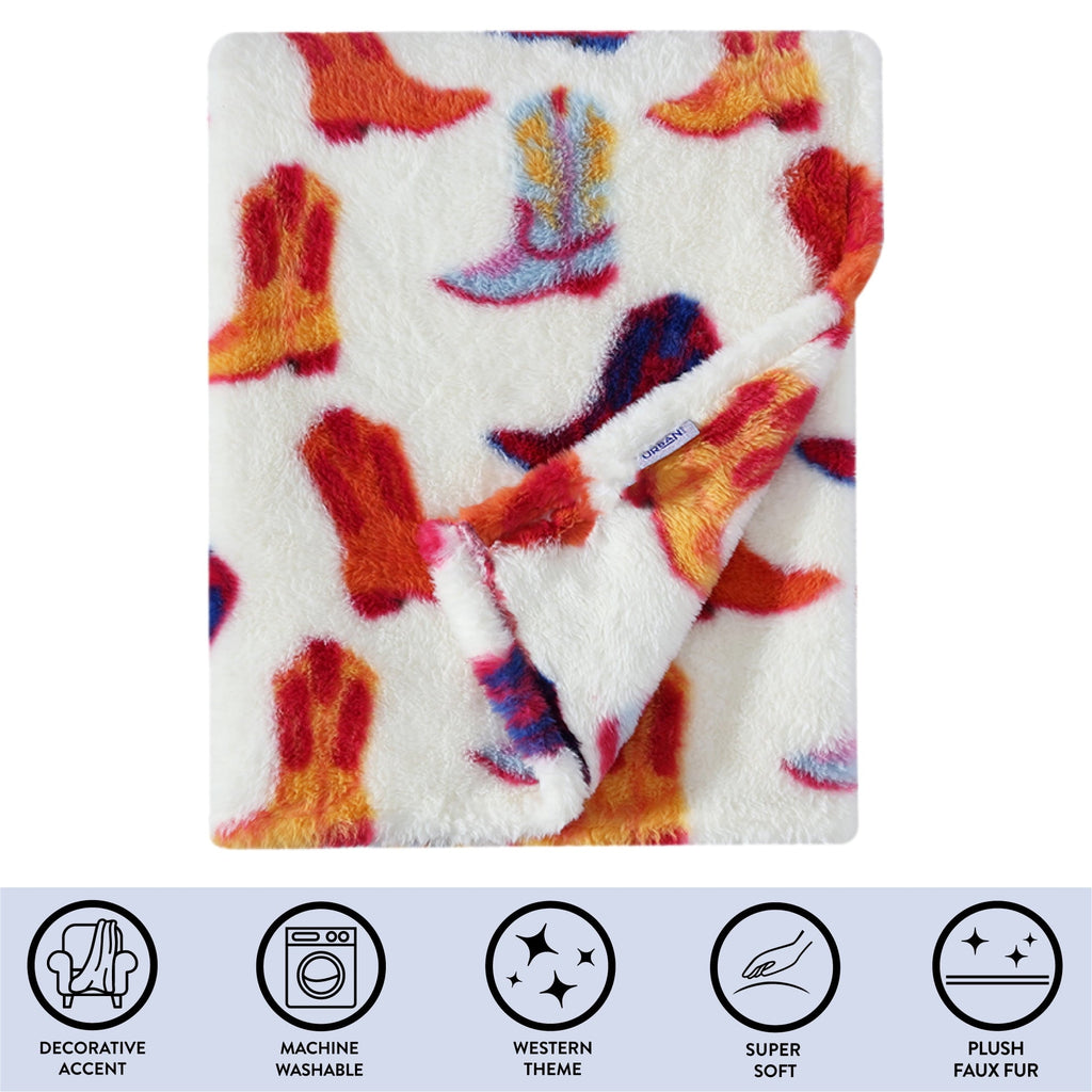 Super Soft Flannel 50" x 60" Cowboy Western Faux Fur Throw for Teens and Young Adults - Super Soft Reversible Sherpa Flannel Blanket Detail