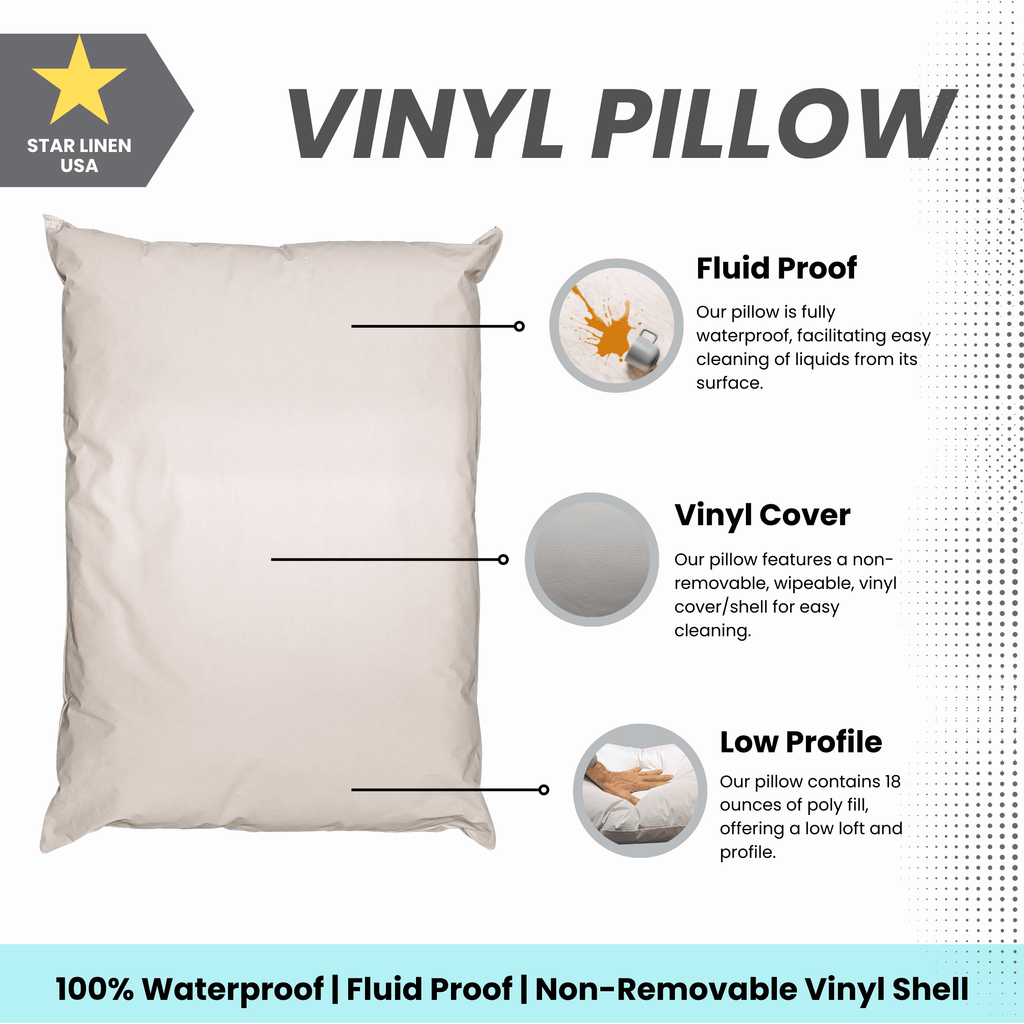 Fluffy Shredded 2 Pack MediCheck White Vinyl Covered Bed Pillows 20 in x 26 in - Wipeable Easy Clean - Soft Low Profile Non-Fluffy Su... - Ergonomic Memory Foam Pillow for Neck Pain Support Detail