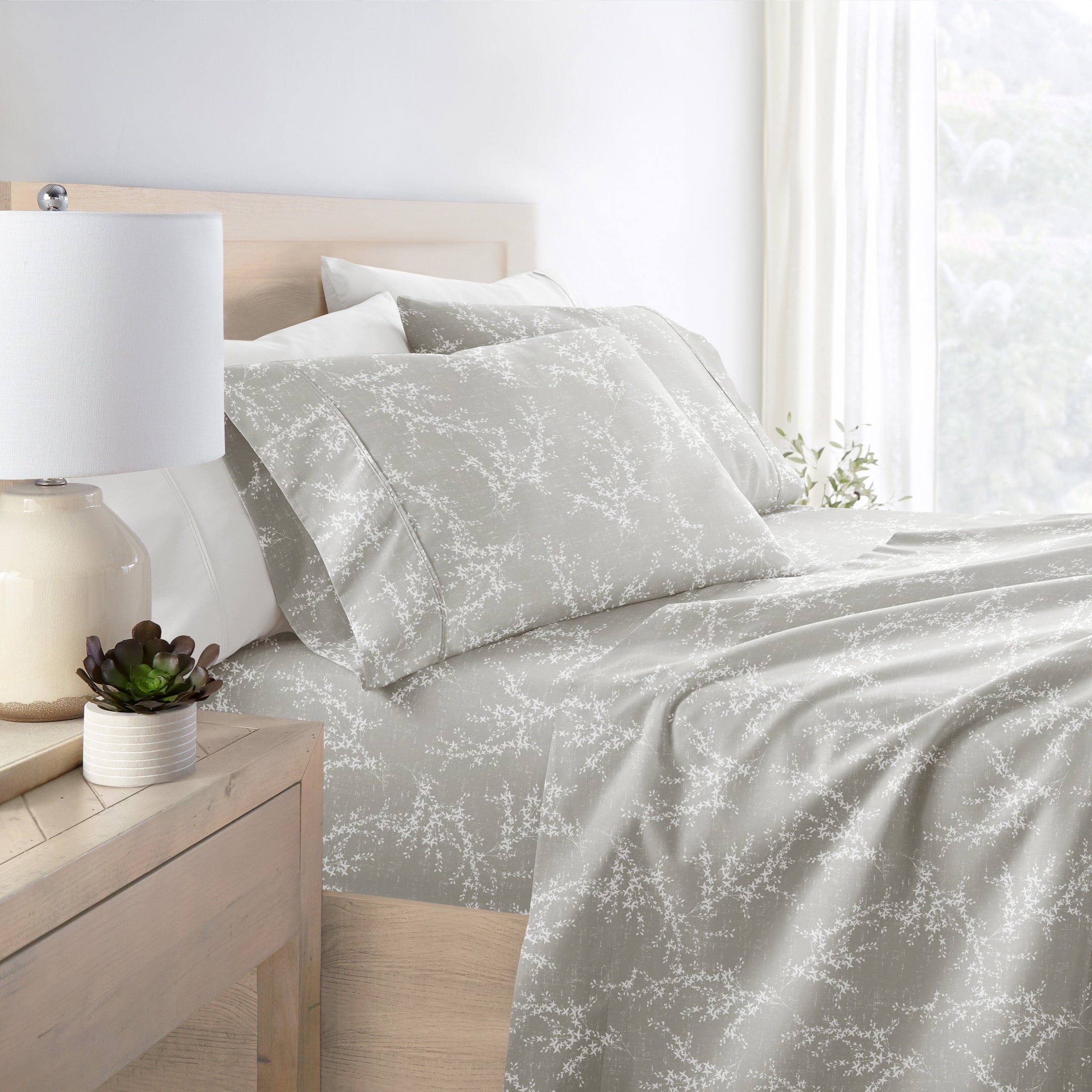 Breathable Luxury 3 Piece Pattern Microfiber Bed Sheets Set, Distressed Willow Light Gray, Twin - Luxury Bed Sheet Set with Deep Pockets Detail