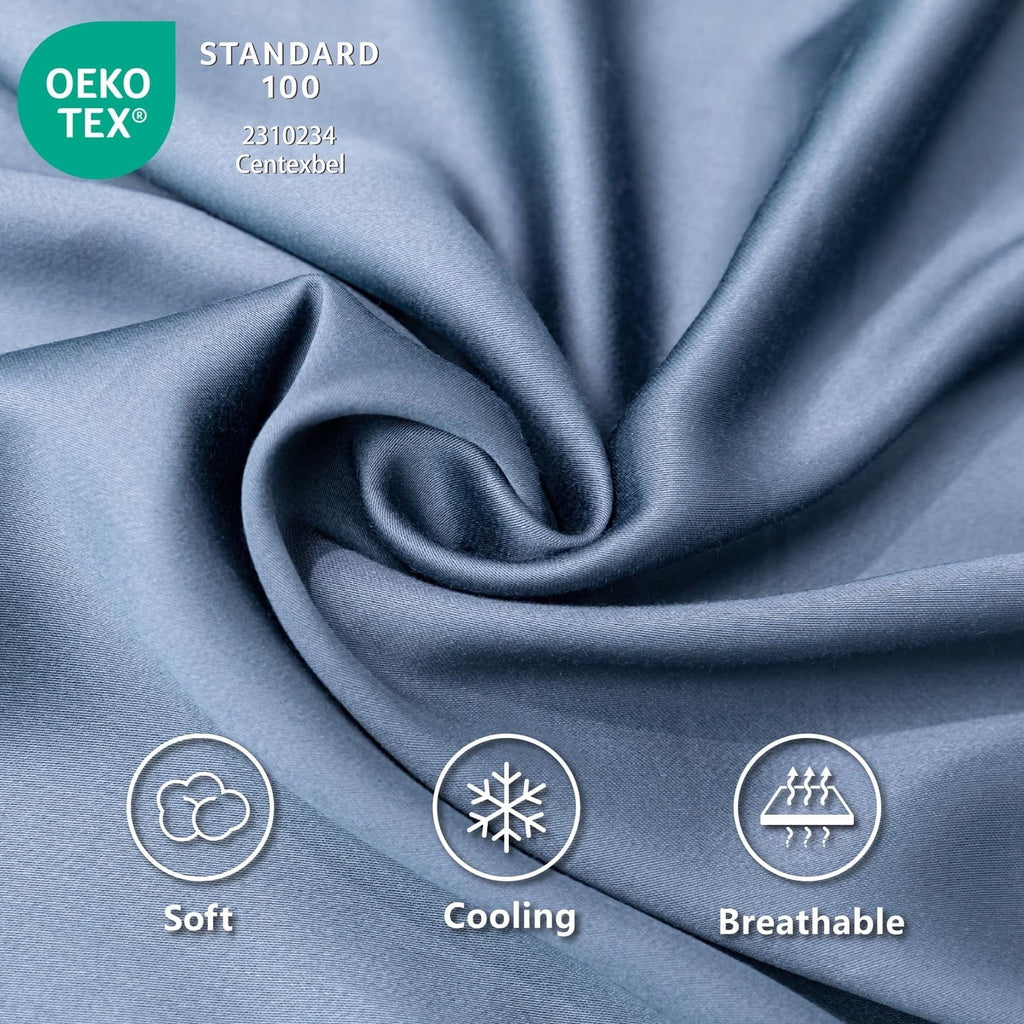 Breathable Luxury Luxury Bamboo Bed Sheets Set Full 4 Pcs for Adult,Soft&Cool,16" Deep Pocket,Blue Gray - Premium Ultra-Soft Pillowcase Pair for Sleeping Detail