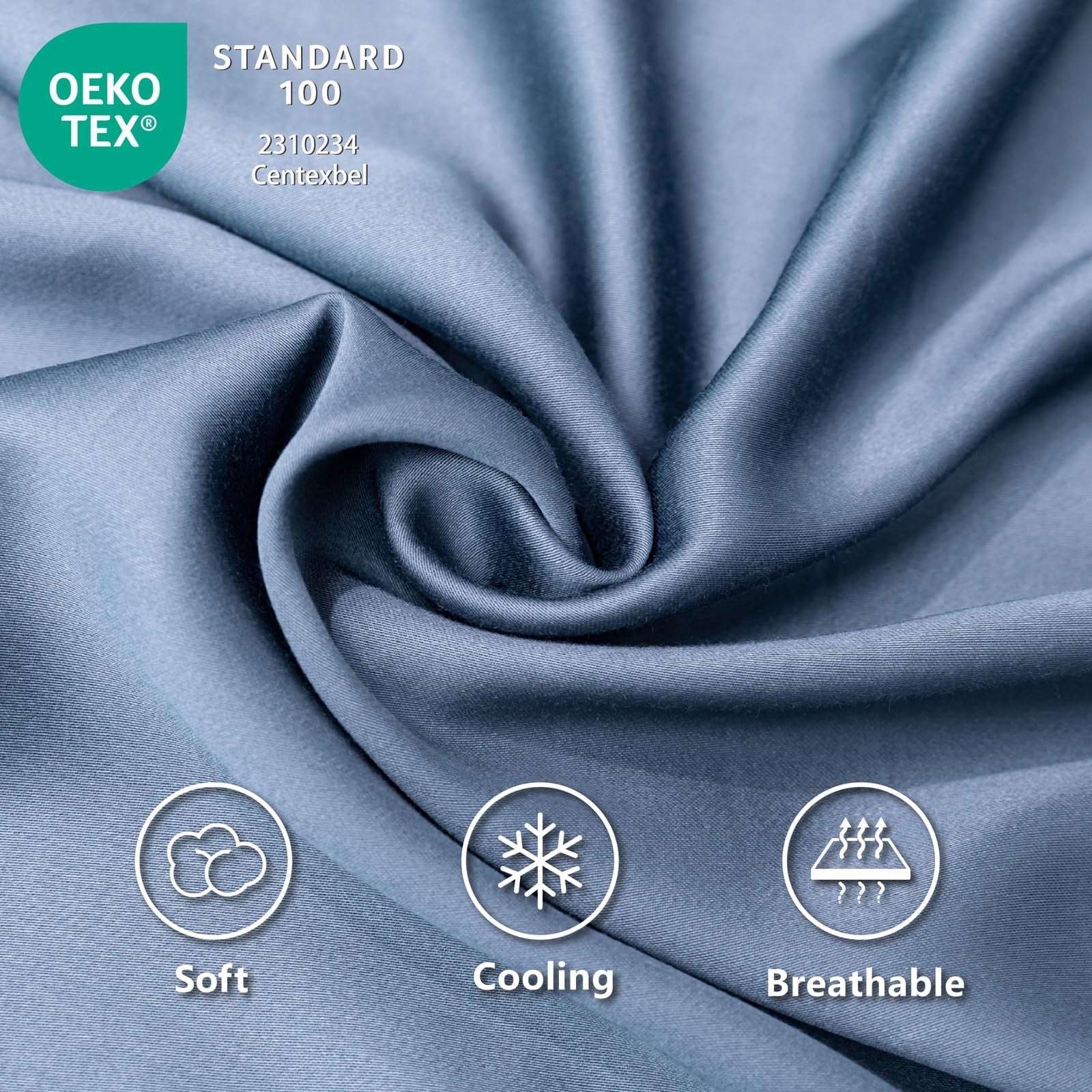 Breathable Luxury Luxury Bamboo Bed Sheets Set Full 4 Pcs for Adult,Soft&Cool,16" Deep Pocket,Blue Gray - Premium Ultra-Soft Pillowcase Pair for Sleeping Detail