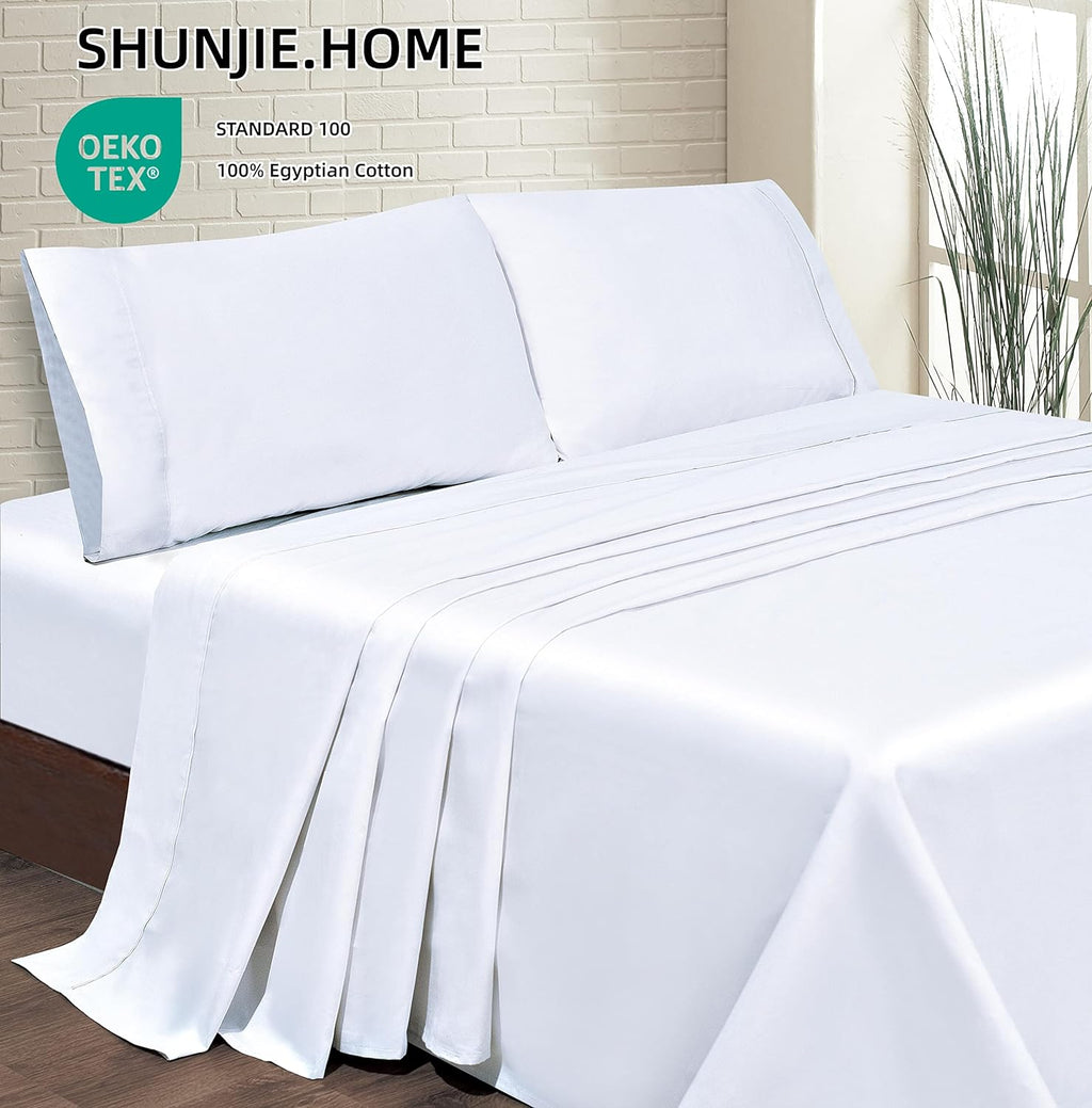 Wrinkle-Resistant Bed Sheets Set 4 Pieces, 600 TC 100% Egyptian Cotton Bed Sheets, Breathable, Soft & Silky Sateen Weave Fits Mattress ... - Premium Ultra-Soft Pillowcase Pair for Sleeping Detail