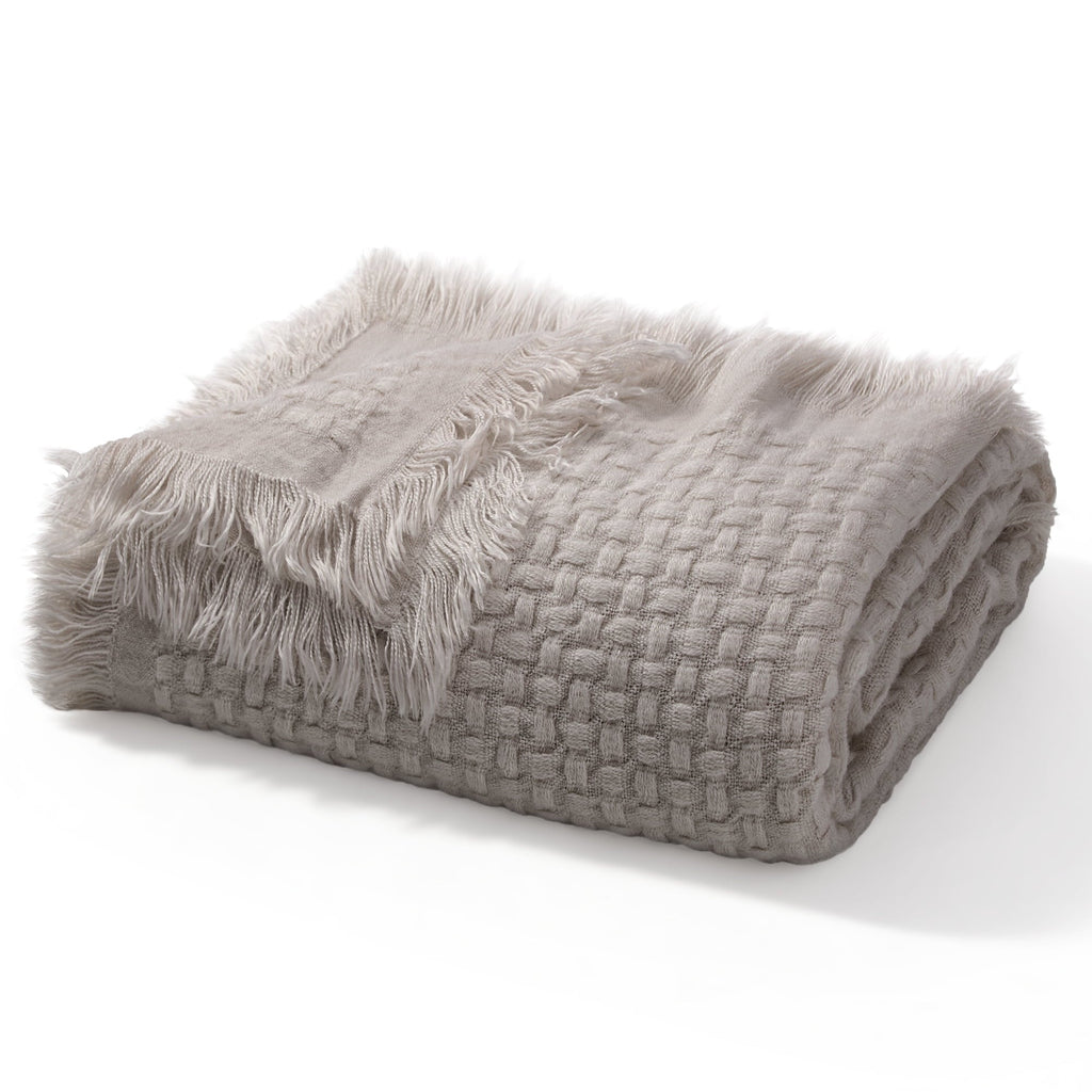 Super Soft Flannel Knitted Throw Blanket with Fringes for Couch, Soft and Warm Textured Throw for All Season, Lightweight Breathable Roo... - Lightweight Plush Warm Blanket for All Seasons Detail
