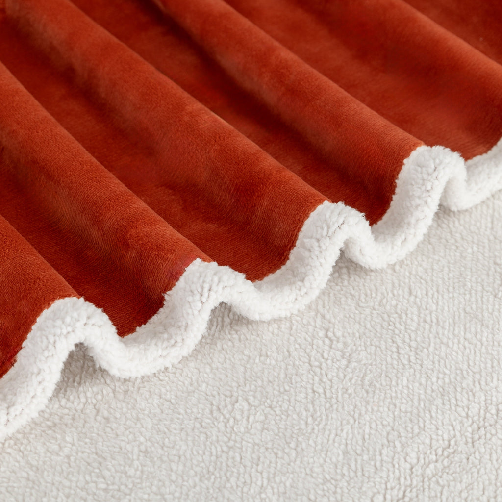 Reversible Sherpa Reversible Printed Velvet Plush and Hampshire Faux Shearling Soft Throw Blanket, Standard Size, Auburn Sun - Cozy Fleece Throw Blanket for Couch & Bed Detail