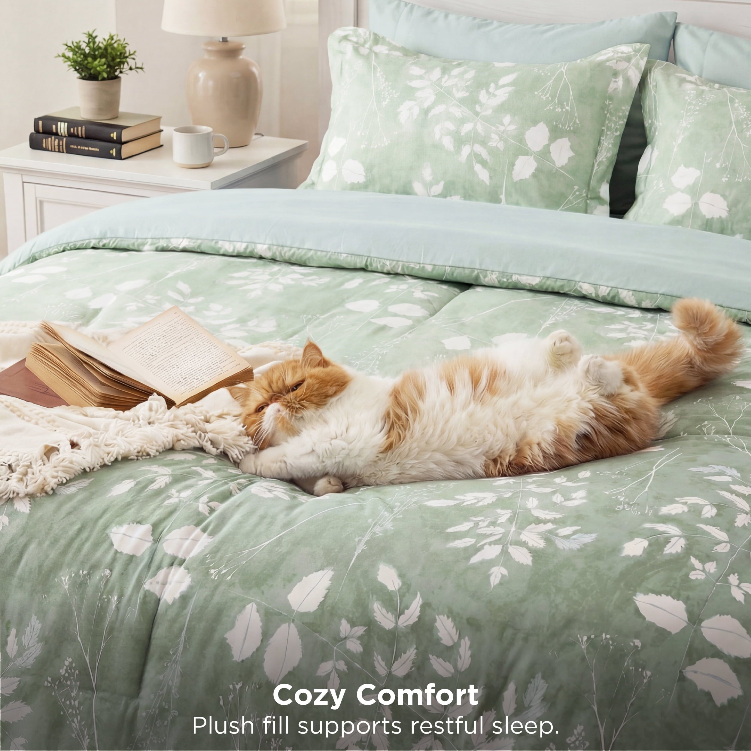Heavyweight Warmth Queen Comforter Set Sage Green, Bed in a Bag Queen Size Bedding, 7-Pieces Botanical Flowers Spring Comforter, Sheets,... - Hypoallergenic Ultra-Fluffy Quilt for Winter Detail