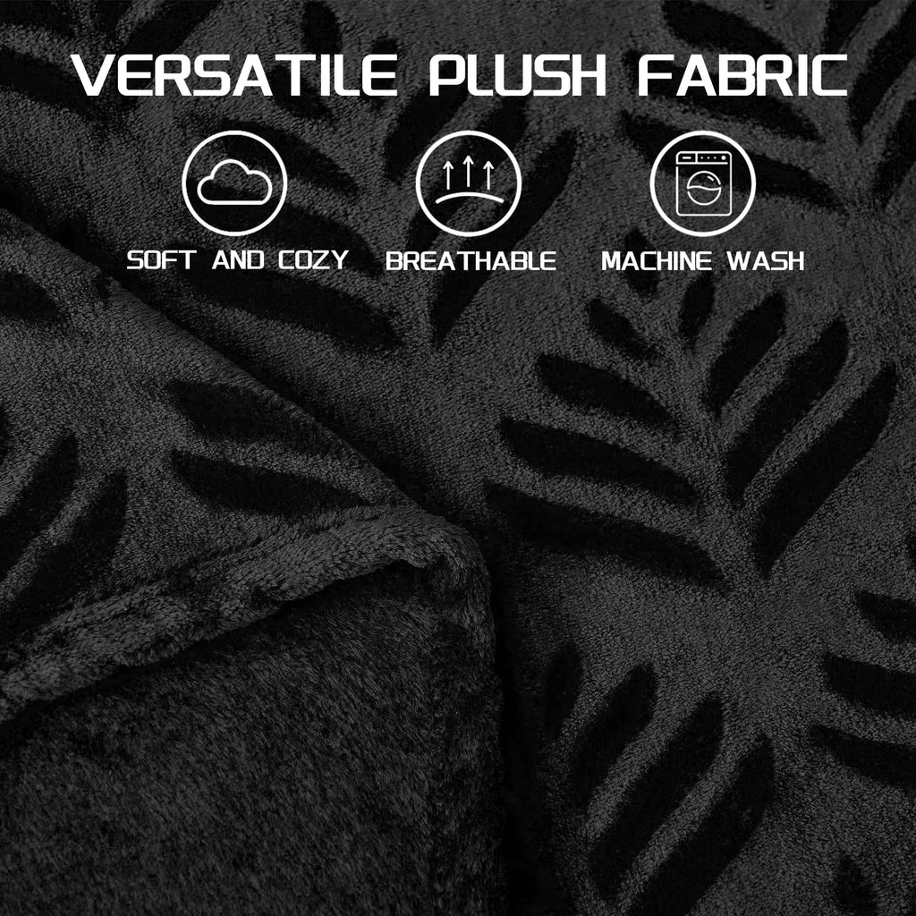 Cozy Fleece Fleece Throw Blanket for Couch, Leaves Pattern Super Soft and Cozy Blankets, Plush Fuzzy Lightweight, Black, 50"x60" - Luxury Knitted Decorative Throw Blanket with Fringes Detail