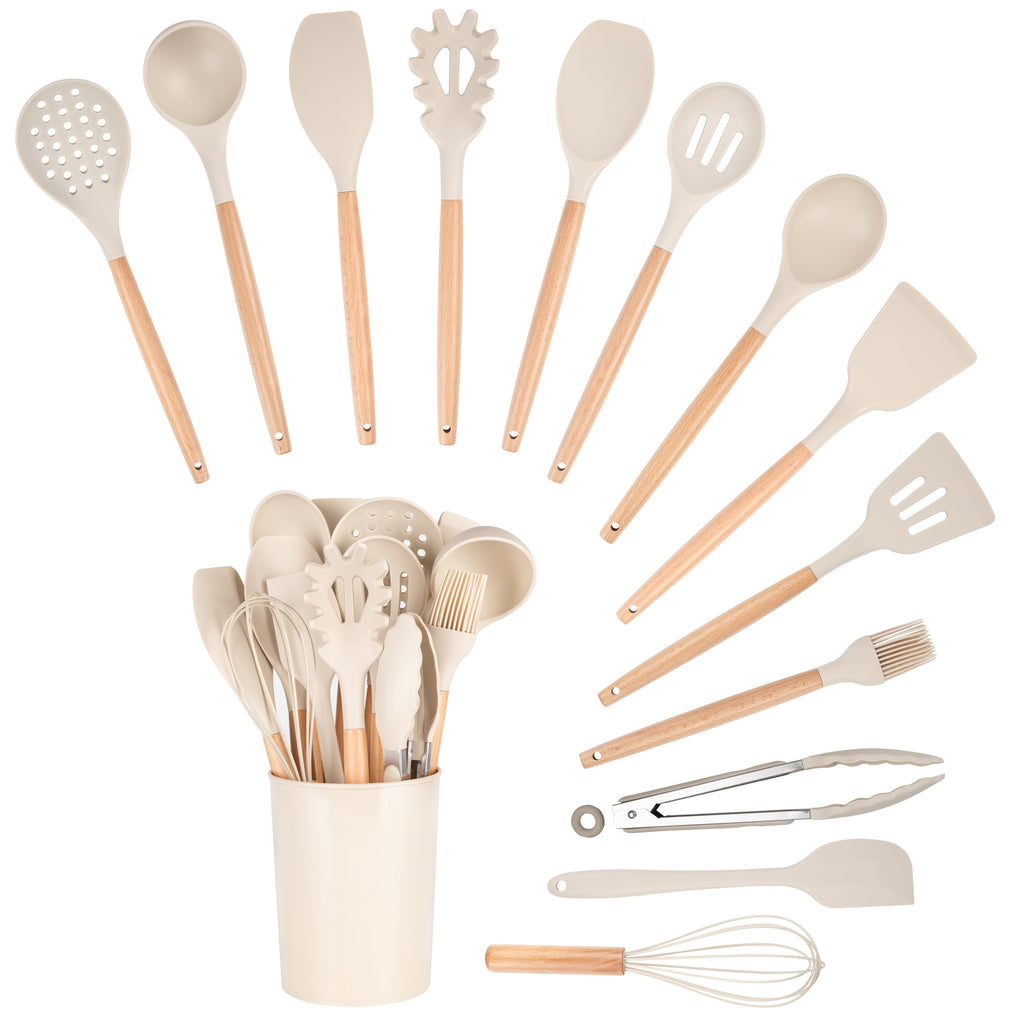 Non-Stick Safe 14pcs Cooking Utensil Set with Caddy - Ergonomic Kitchen Tongs and Cooking Spoon Utensil Detail