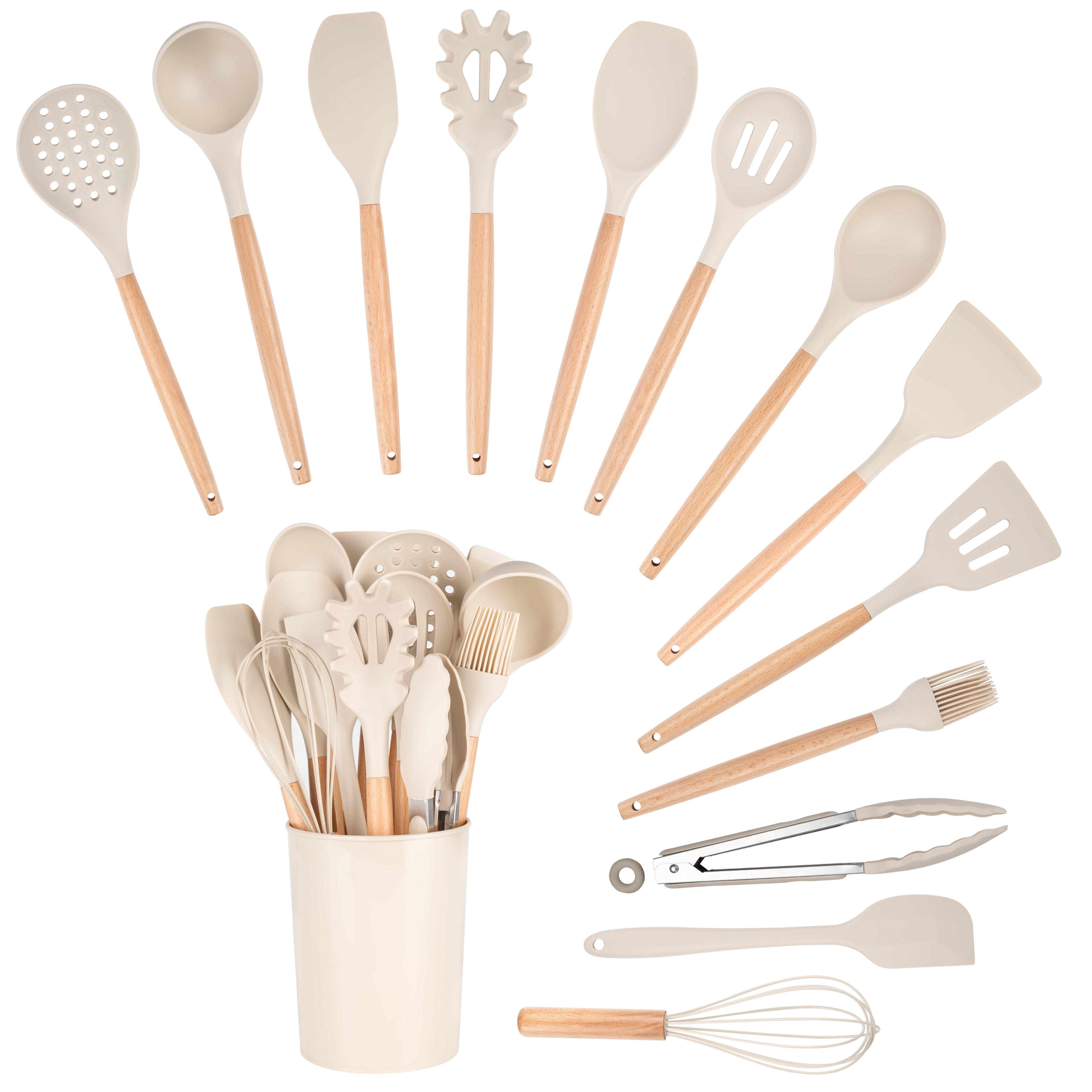 Non-Stick Safe 14pcs Cooking Utensil Set with Caddy - Ergonomic Kitchen Tongs and Cooking Spoon Utensil Detail