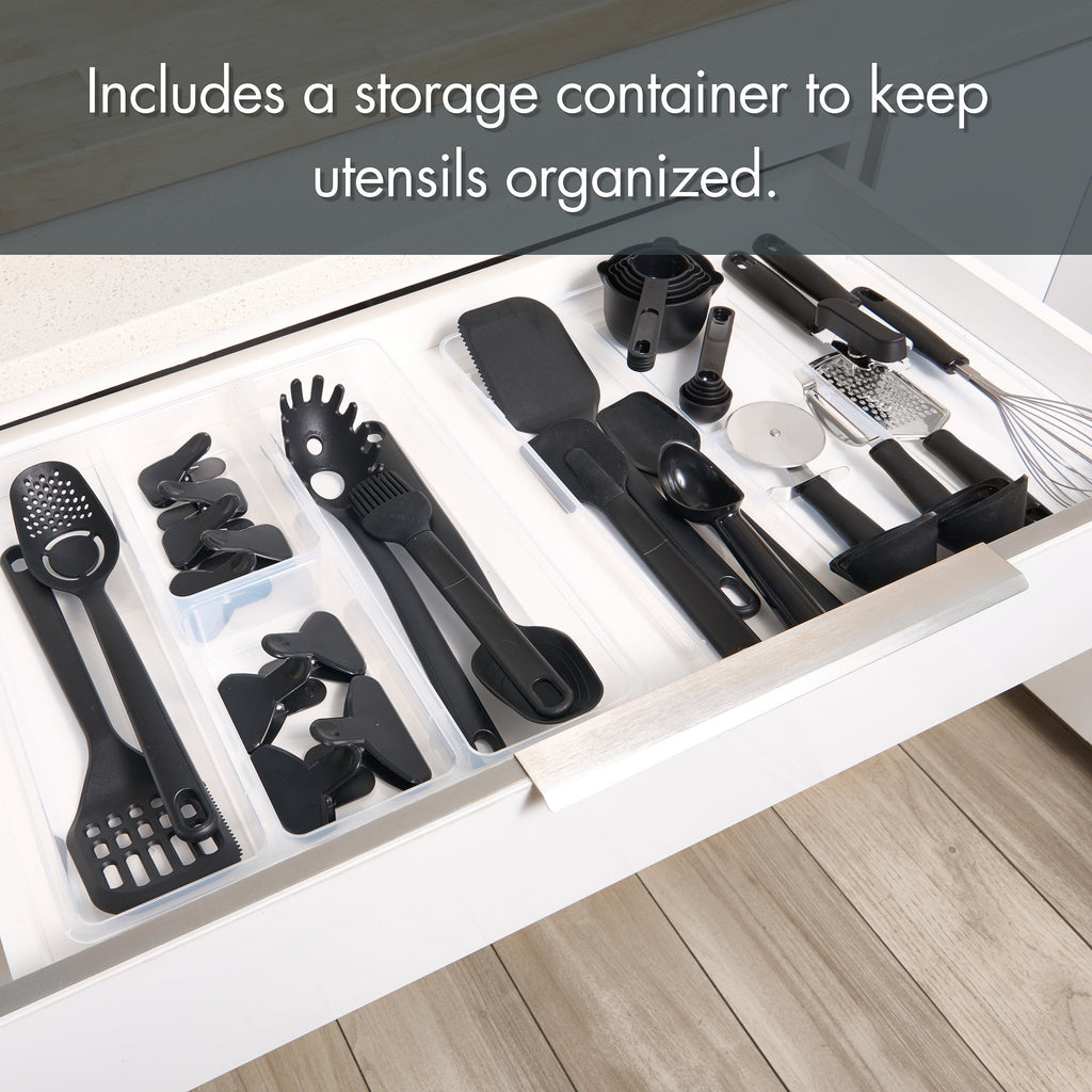 Professional Grade 36 Piece Kitchen Gadget Set with Kitchen Cooking Utensils, and Drawer Organizer, Black - Multi-Purpose Hand Tool for Daily Meal Prep Detail