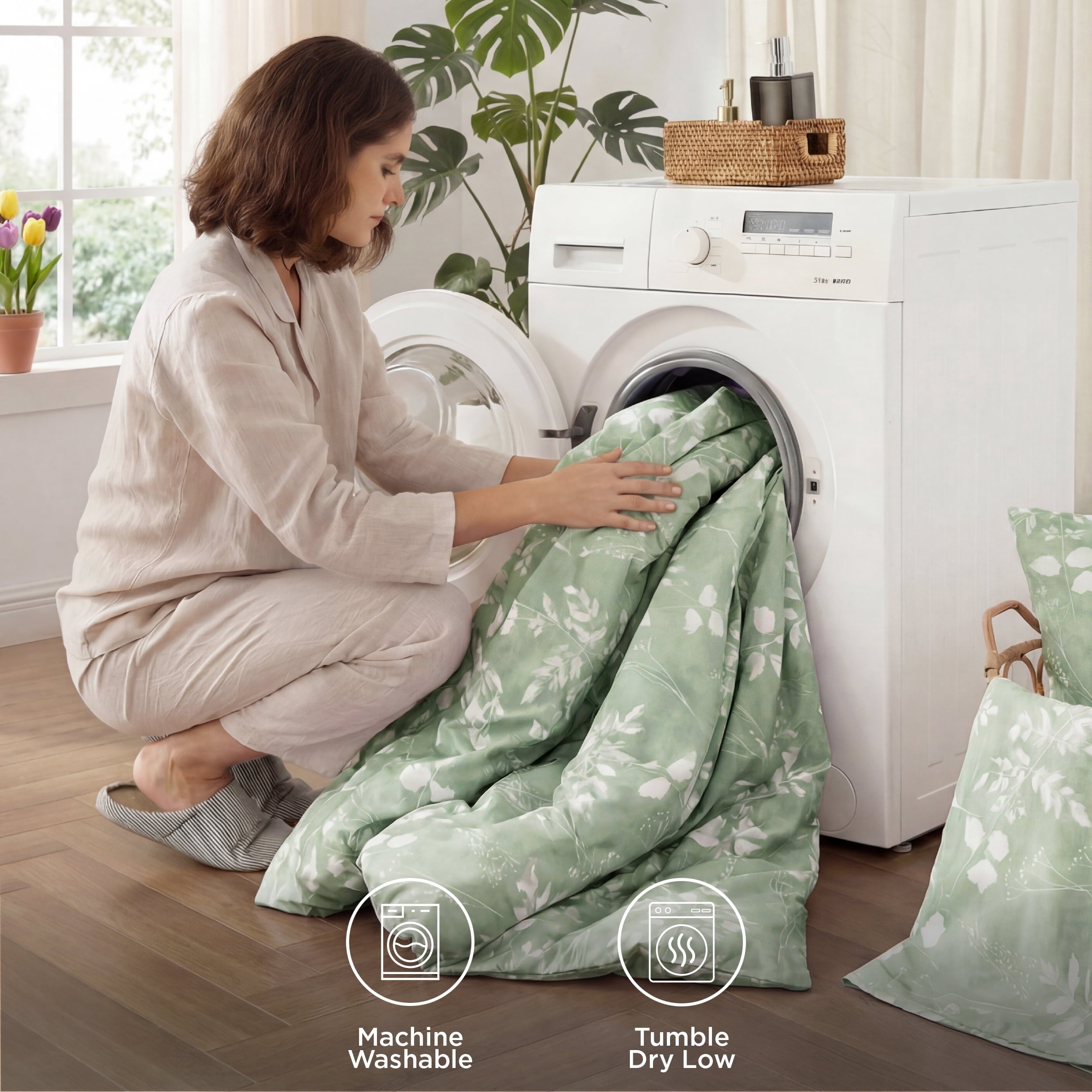 Heavyweight Warmth Queen Comforter Set Sage Green, Bed in a Bag Queen Size Bedding, 7-Pieces Botanical Flowers Spring Comforter, Sheets,... - Hypoallergenic Ultra-Fluffy Quilt for Winter Detail