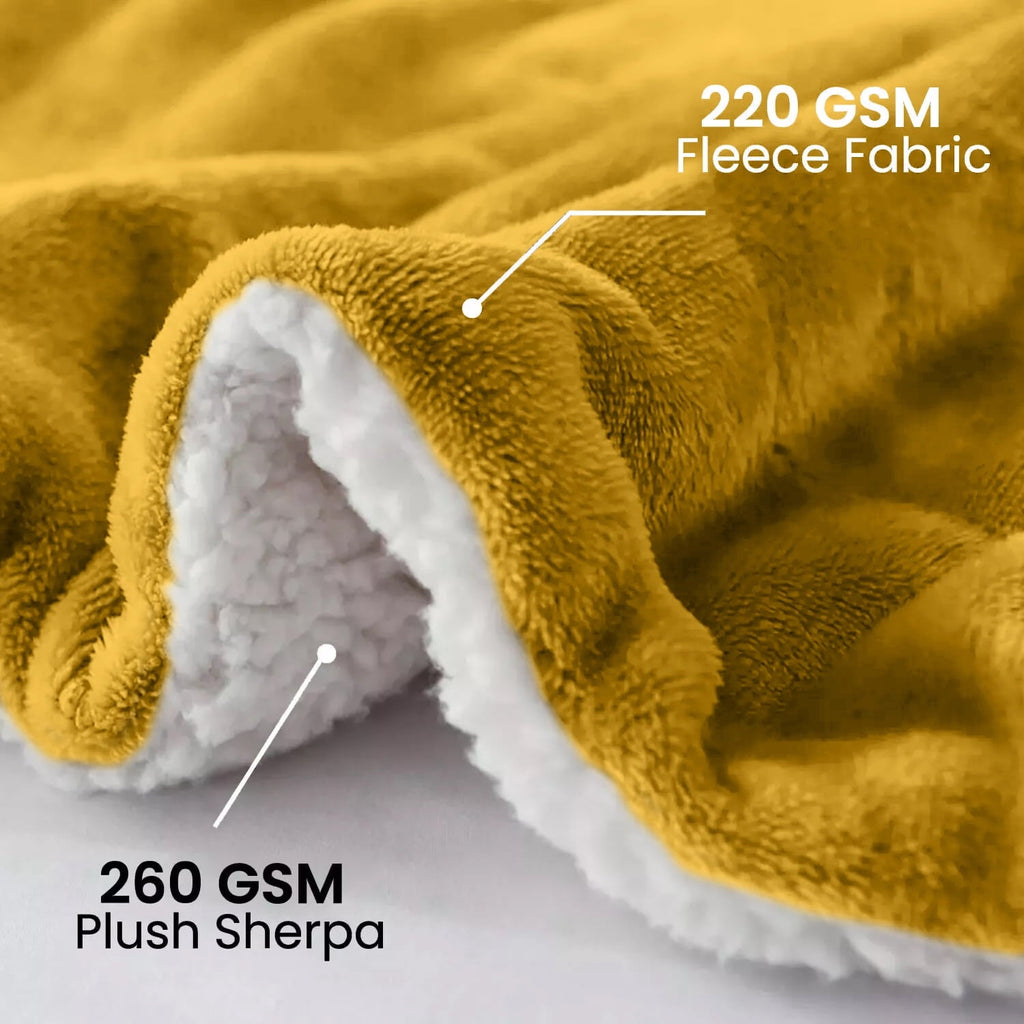 Super Soft Flannel Moonlight20015 Sherpa Blanket Fluffy Plush Couch & Travel Blanket Reversible Throw Size Ochre Color - Super Soft Reversible Sherpa Flannel Blanket Detail