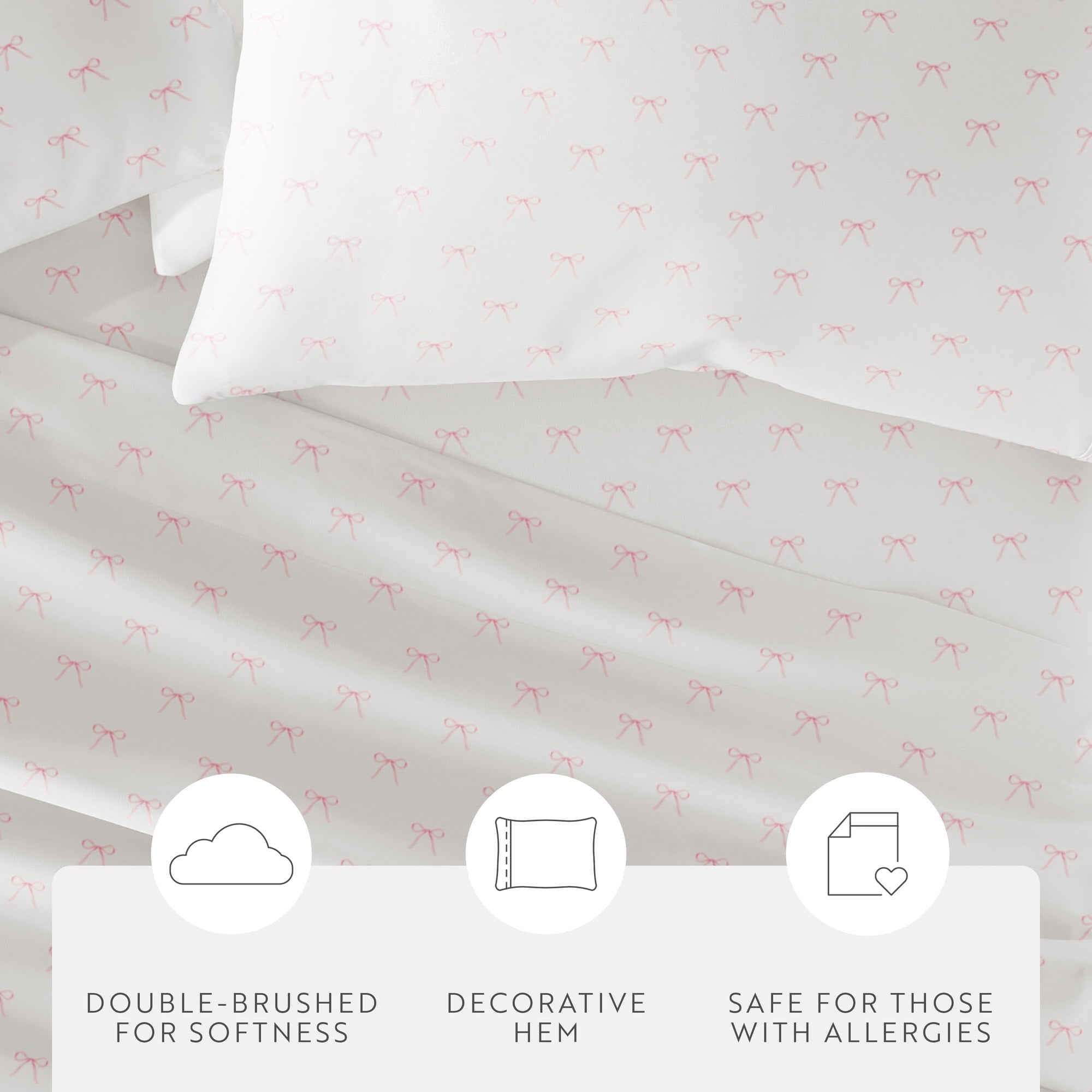 Premium Egyptian Cotton 3 Piece Ditsy Pattern Microfiber Bed Sheets, Pink Bows, Twin-XL - Luxury Bed Sheet Set with Deep Pockets Detail