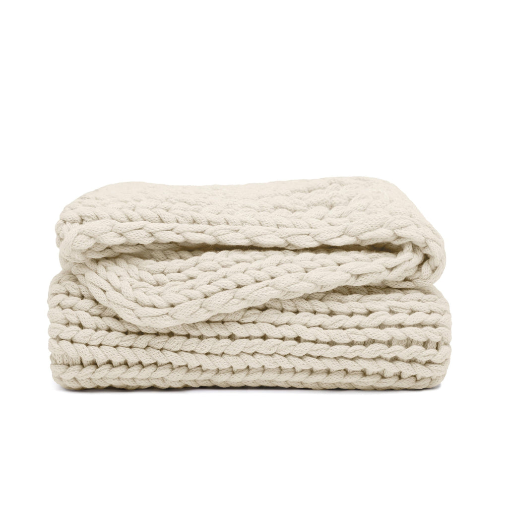 Reversible Sherpa Soft & Cozy Chunky Hand-Knit Throw Blanket, Ivory - Super Soft Reversible Sherpa Flannel Blanket Detail