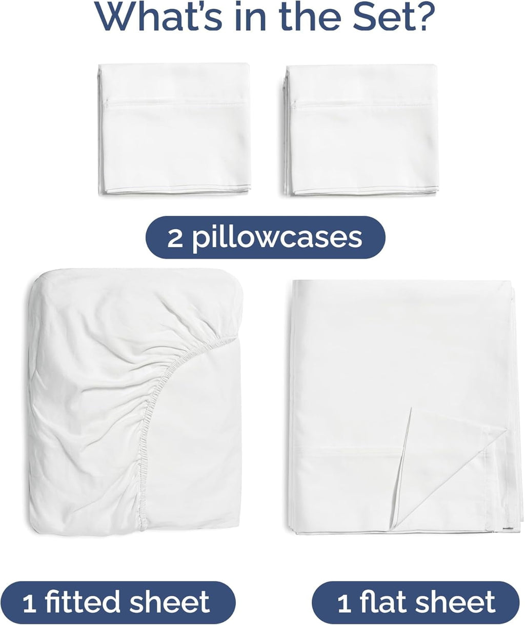 Ultra-Soft 4-Piece Luxury Bamboo Cooling Sheet Set - Queen Size 100% Bamboo Derived Rayon Premium Bed Sheets, White - Premium Ultra-Soft Pillowcase Pair for Sleeping Detail