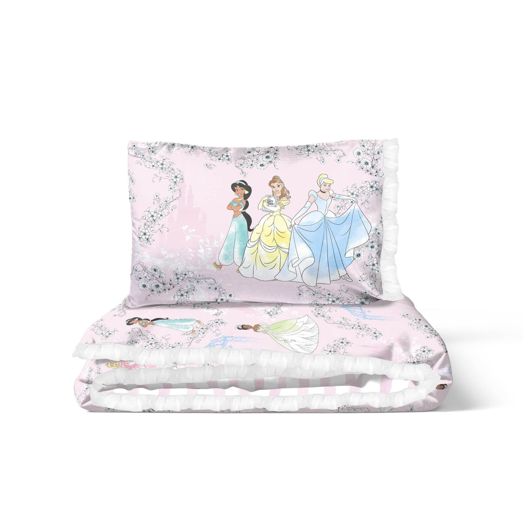Fluffy Down Alternative Princess Floral Gardens 2-Piece Twin/Full Reversible Comforter Set, Polyester Microfiber, Pink & White - Hypoallergenic Ultra-Fluffy Quilt for Winter Detail