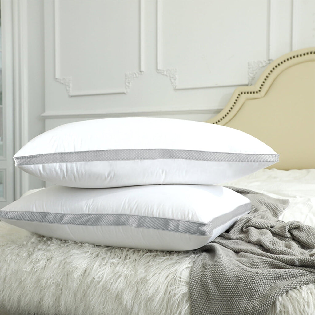 Hotel Collection Down Alternative Bed Pillow with Cotton Cover and Gusset, 2 Pack, Queen, 20"x26" - Ergonomic Memory Foam Pillow for Neck Pain Support Detail