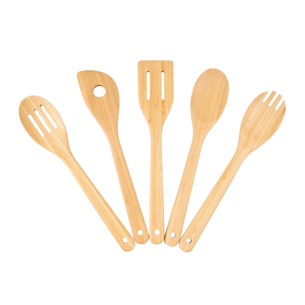 Durable Steel 5pk Bamboo Spoons for Cooking, Kitchen Essential Tools Set - Professional Kitchen Tool for Culinary Enthusiasts Detail