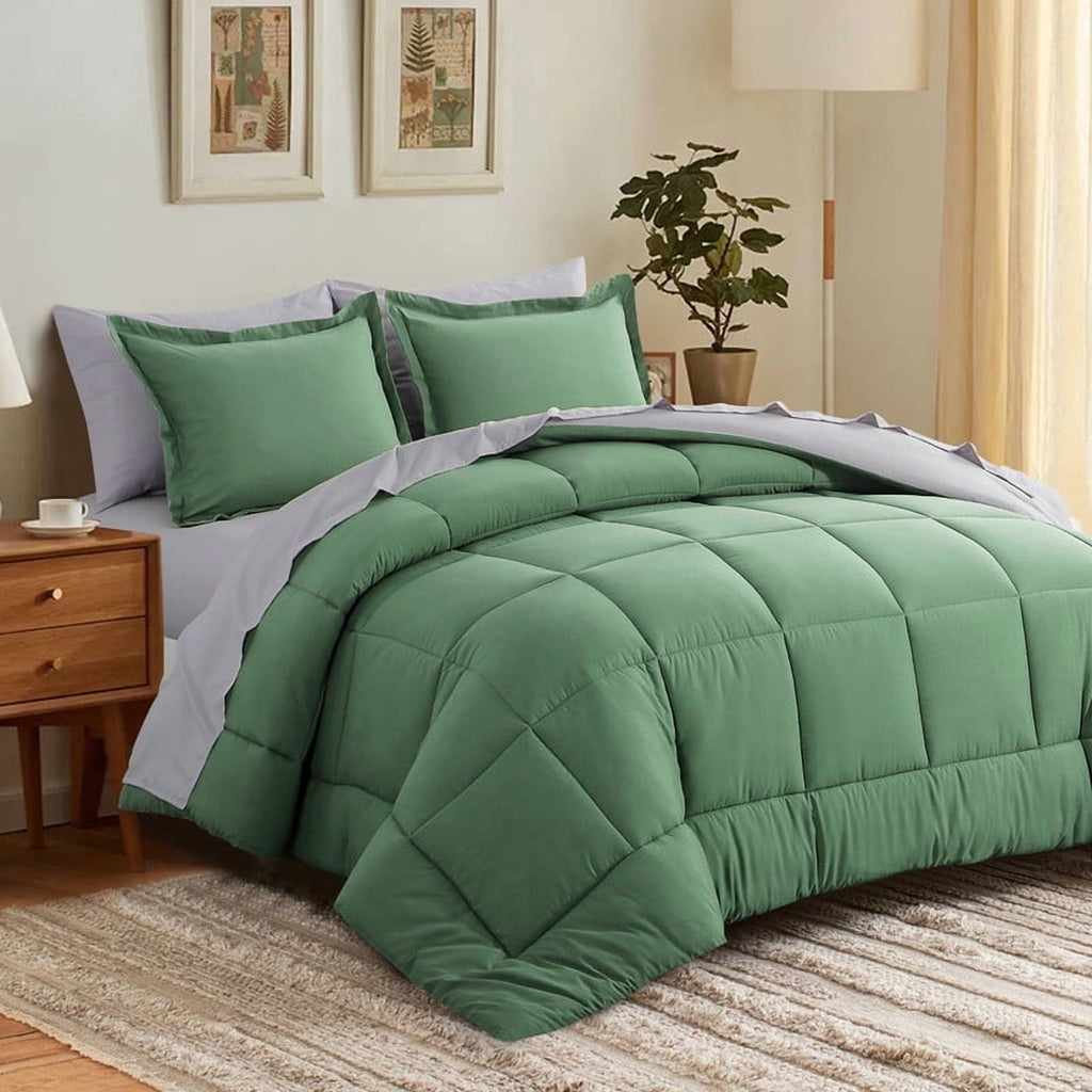 Hypoallergenic Cloud Grass Green/Grey Queen Size Comforter Set,3-Pieces Reversible Comforter Set Soft and Lightweight,All Season Down Alte... - Luxurious Quilted Duvet Cover Set Detail