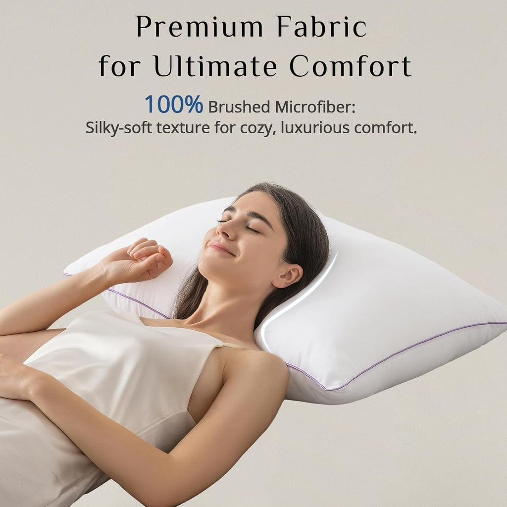 Fluffy Shredded Set of 4, Cooling and Supportive Bed with Super Soft Down Alternative Fill, Luxury Fluffy Hotel Quality for Side, Bac... - Ergonomic Memory Foam Pillow for Neck Pain Support Detail