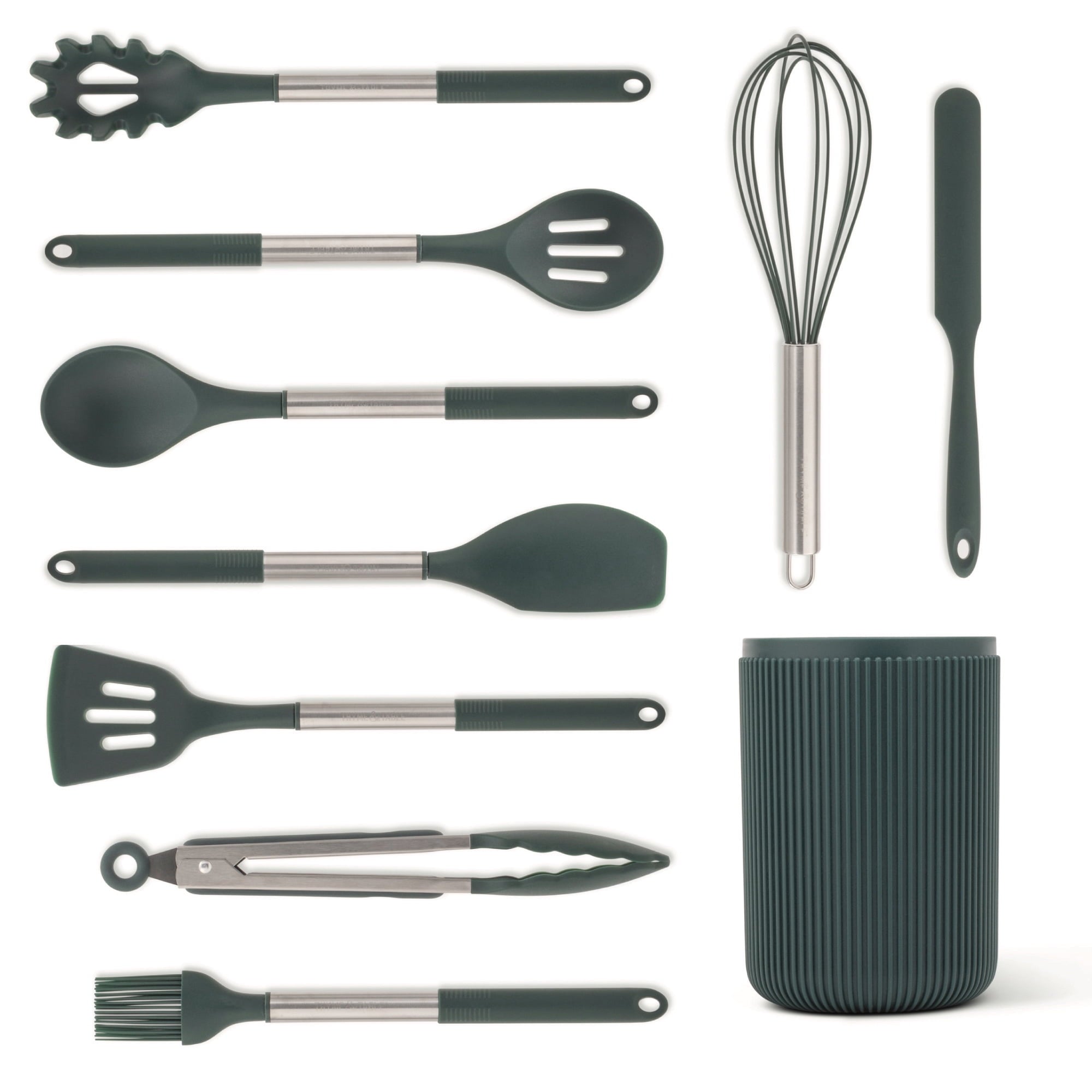 Seamless One-Piece 10-Piece Silicone Gadget Set - Green - Ergonomic Kitchen Tongs and Cooking Spoon Utensil Detail