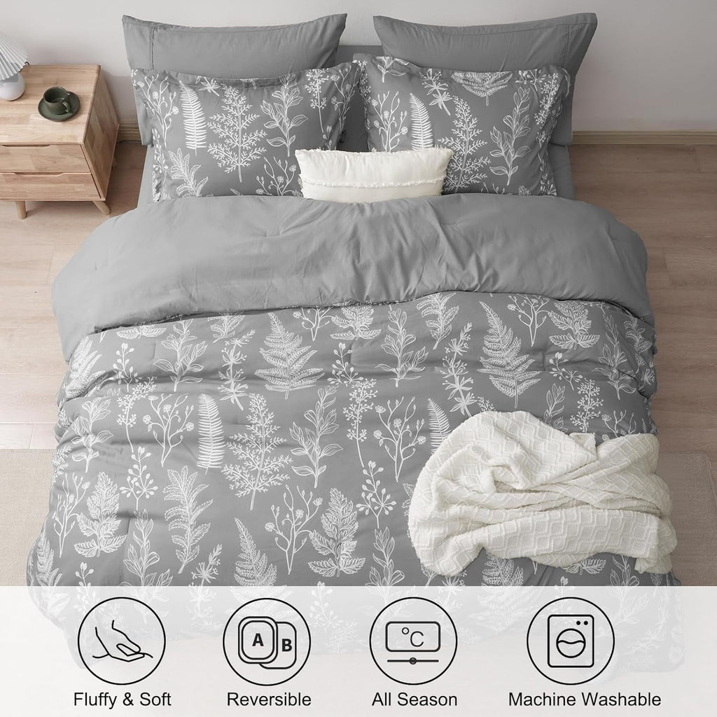 Fluffy Down Alternative 7 Pieces Printed King Comforter Set, Lightweight Reversible Botanical Bedding Set Include Comforter, Pillow Shams, Fl... - All-Season Down Alternative Comforter Insert Detail